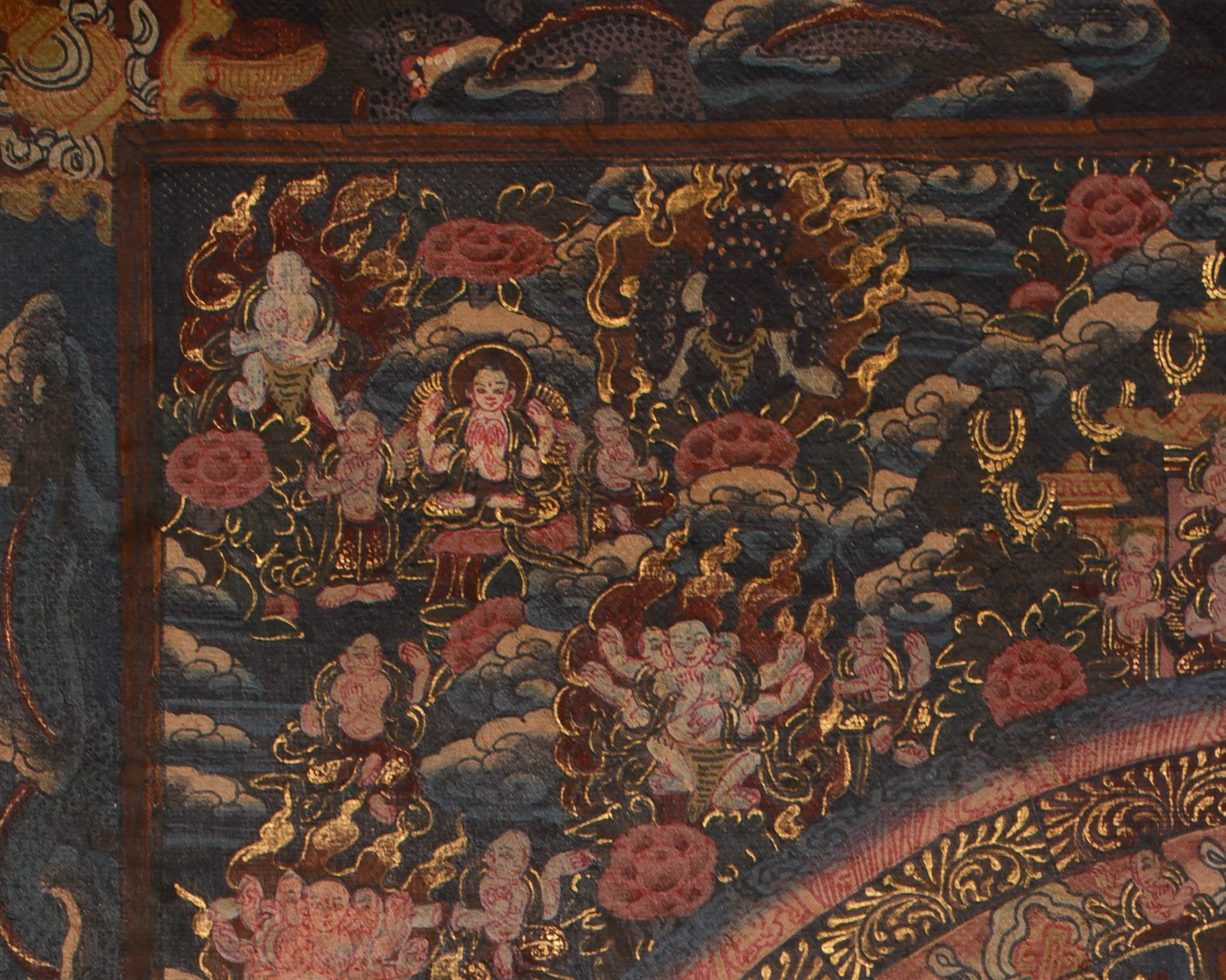 The Vintage Buddha Mandala Thangka | Celestial Buddha & Four Mandalas