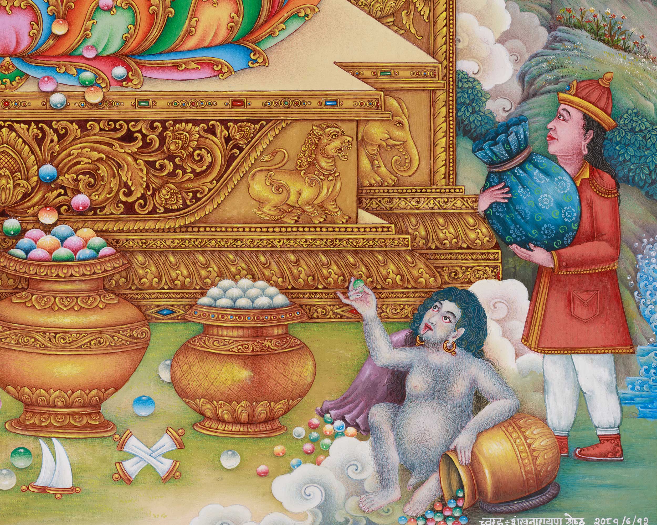 Dzambhala, Deity of Prosperity and Fortune | Radiant Paubha Art for Abundance