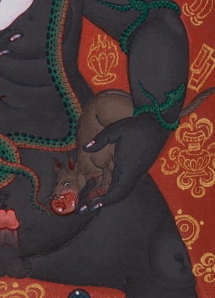 Black Dzambhala with Ratnasambhava Buddha Thangka | Manifestation of Prosperity and Protection