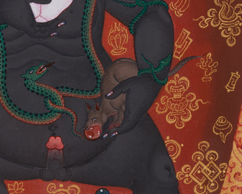 Black Dzambhala with Ratnasambhava Buddha Thangka | Manifestation of Prosperity and Protection