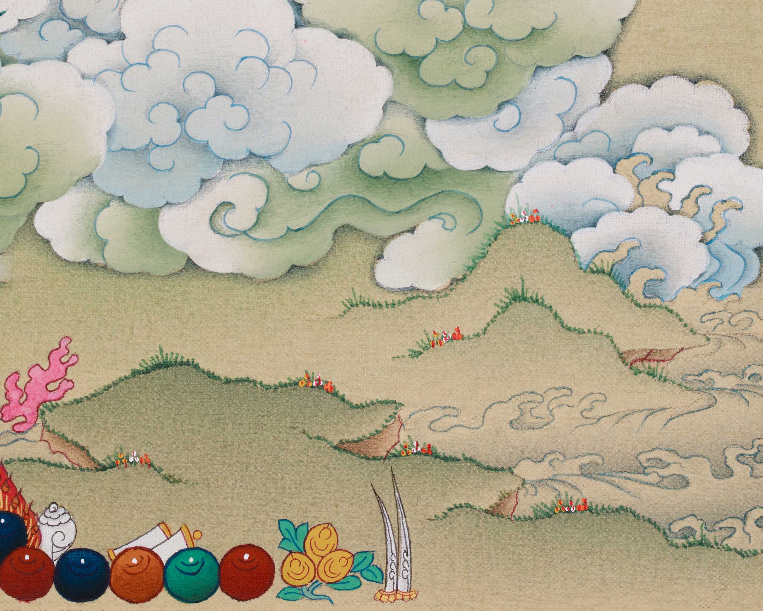 Tsheringma Thangka Painting | Goddess of Longevity with Jetsun Milarepa