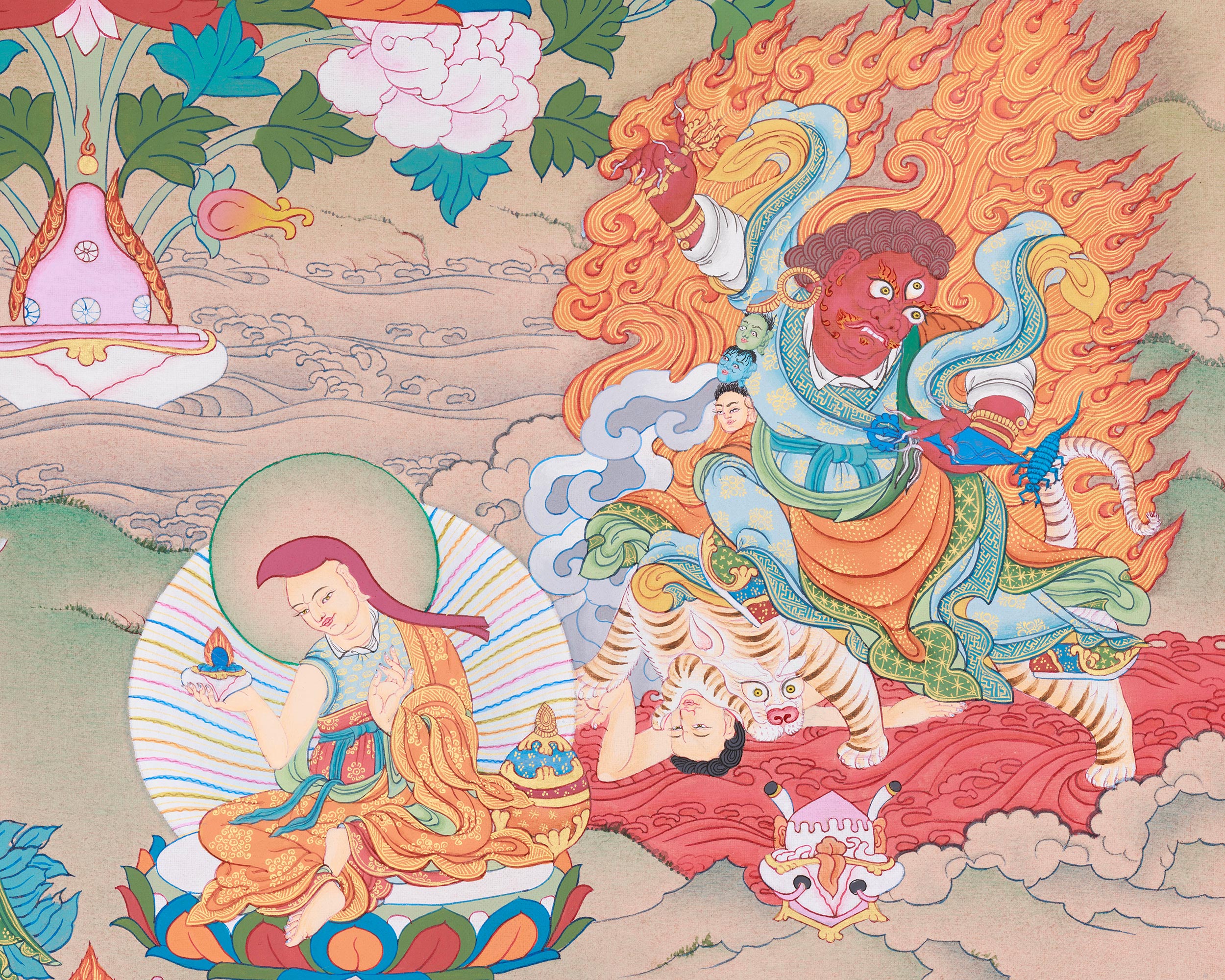 30 Inch Guru Manifestation Thangka | With Mandarva and Yeshe Tsogyal