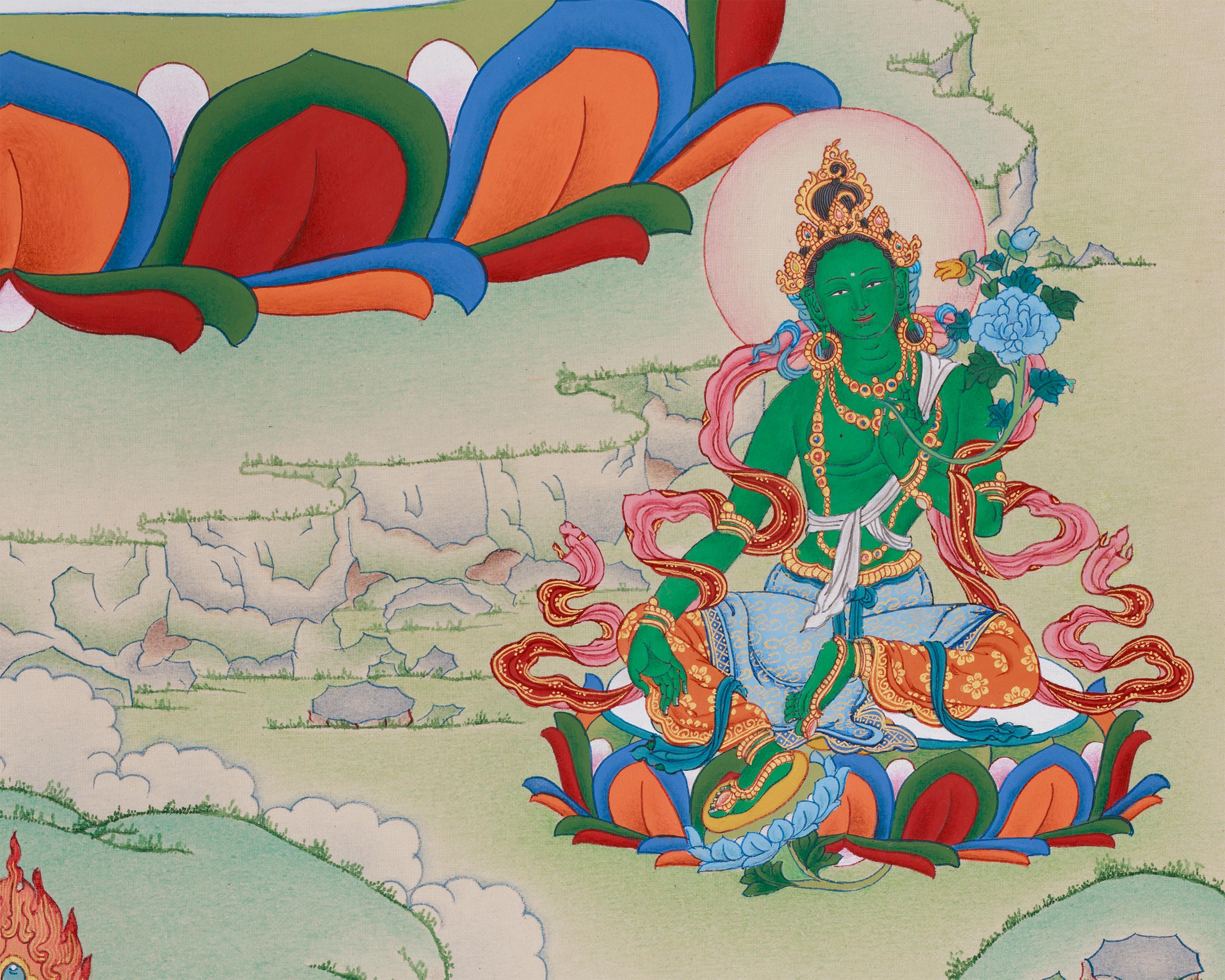 Sacred Chenrezig with White Tara and Green Tara | A Trio of Enlightened Blessings
