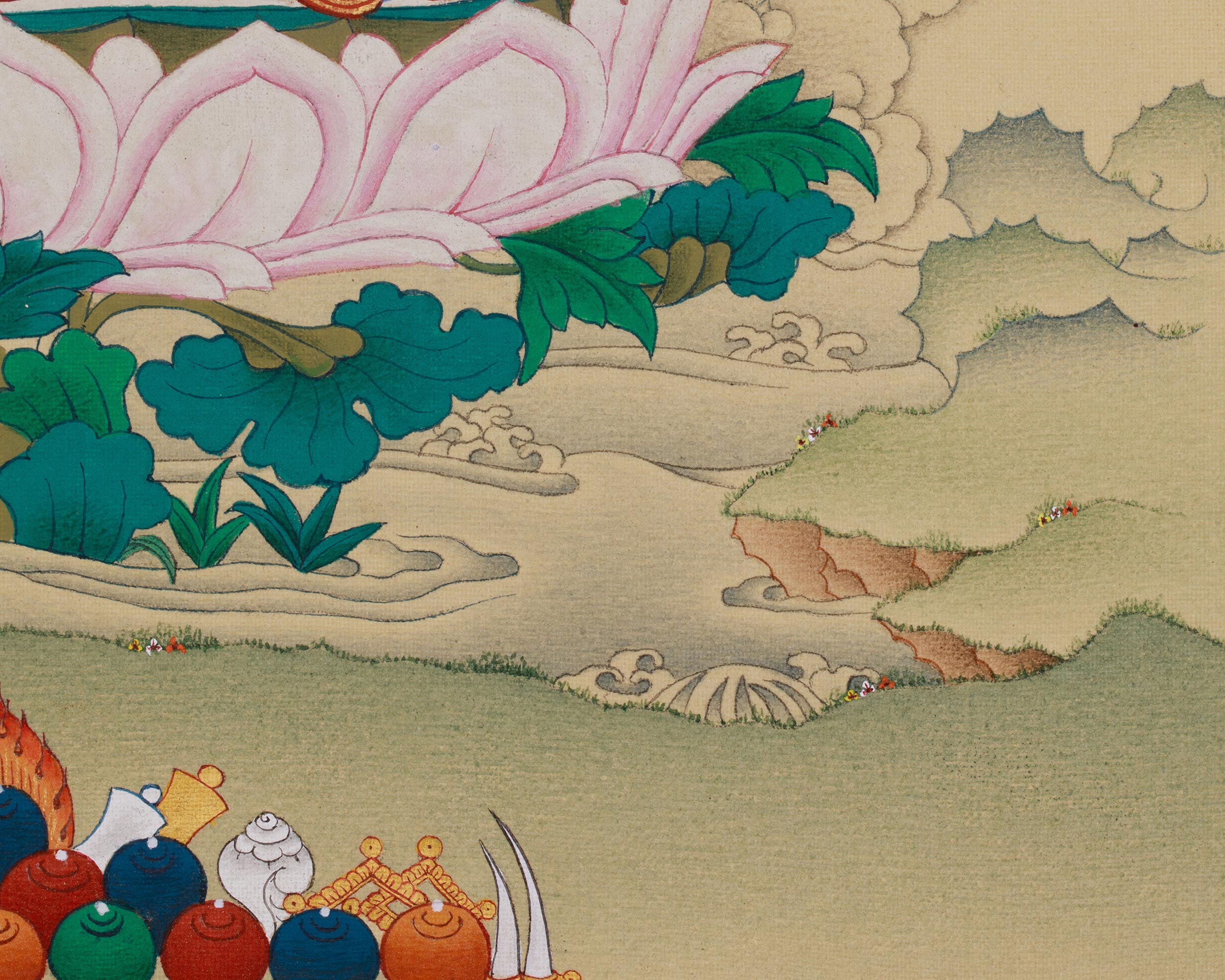 Traditional Thangka of Chenrezig with Amitabha Buddha | The Compassionate and Enlightened Beings