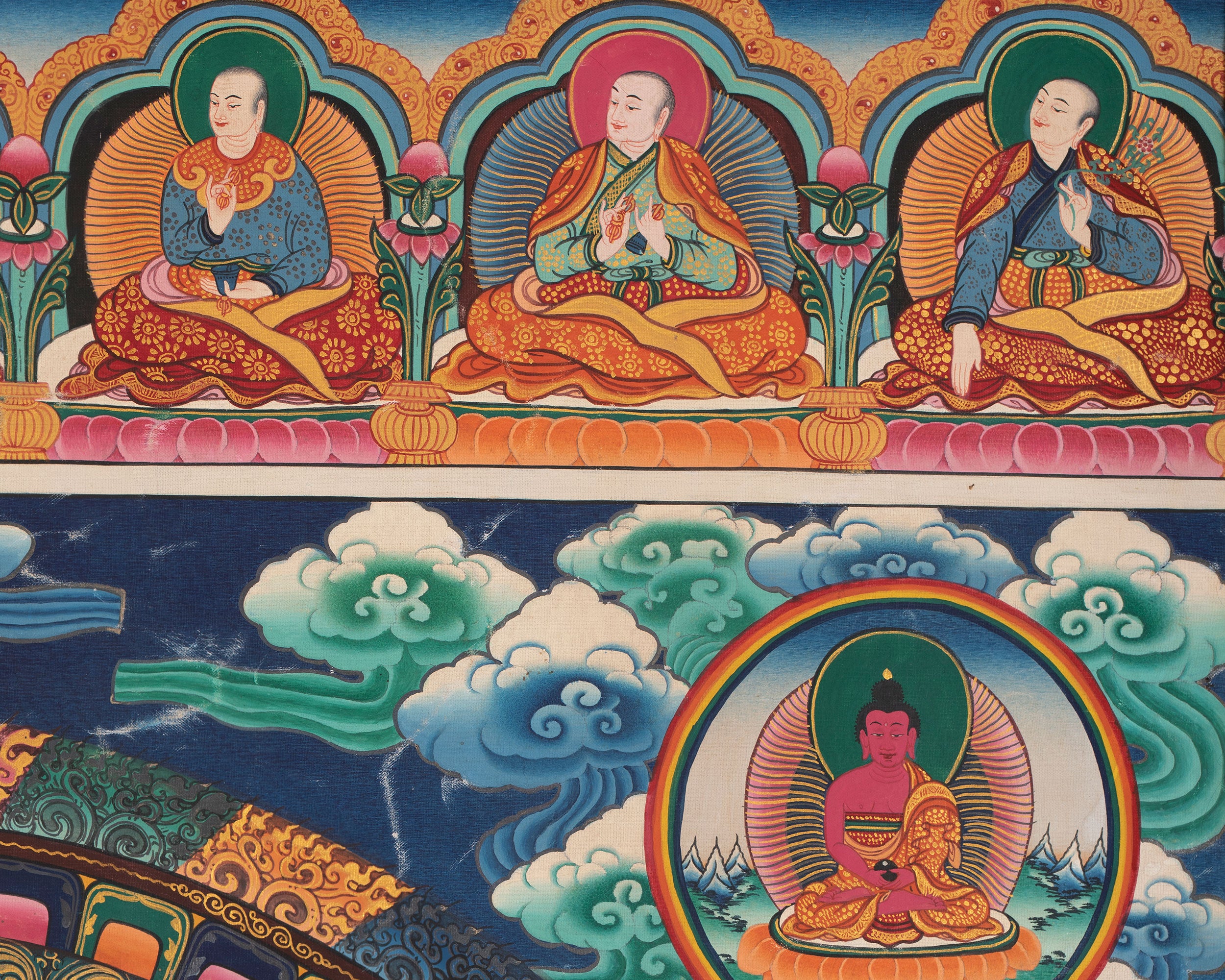 Five Dhyani Buddha Mandala | Vintage Handmade Thangka Painting