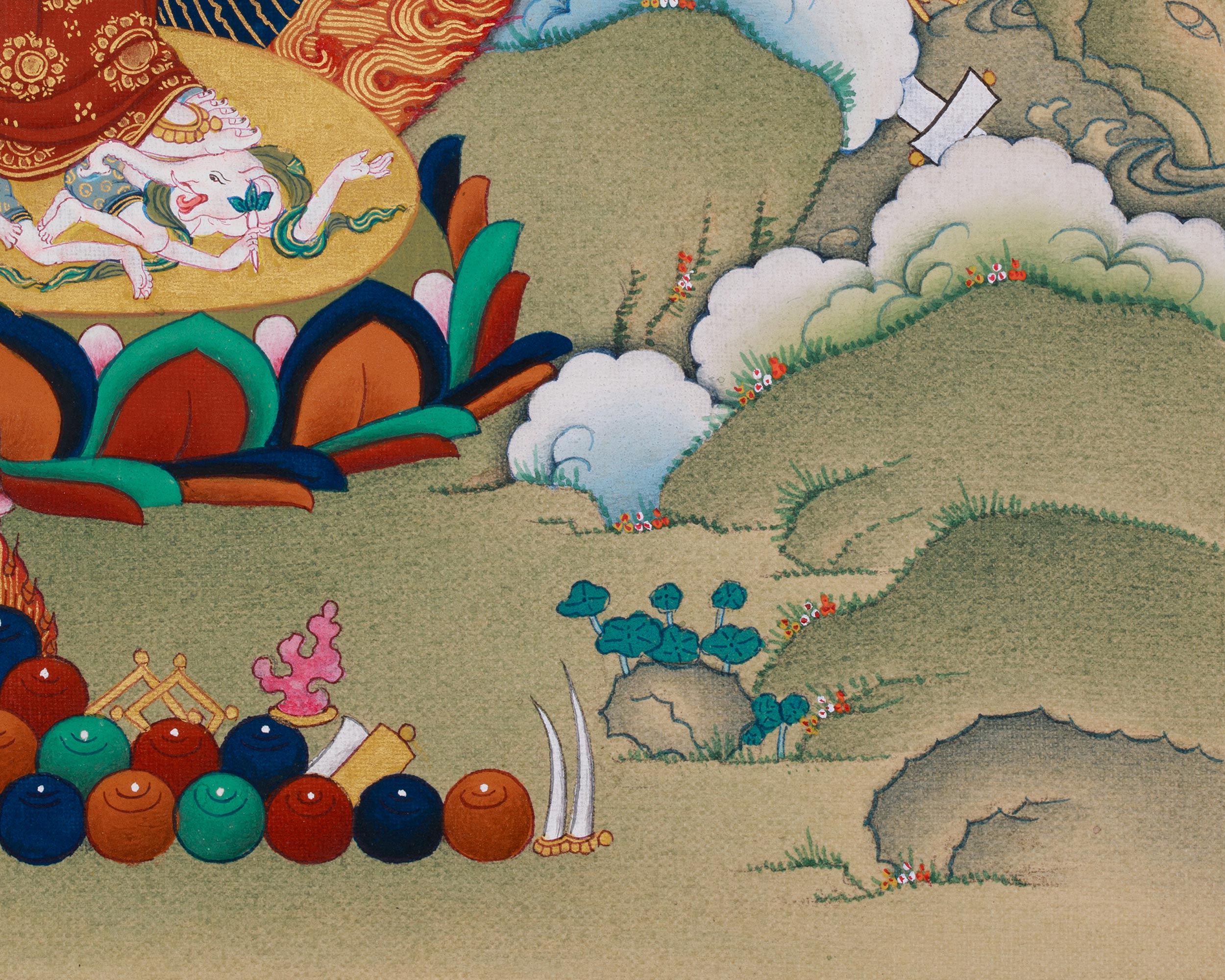 Sacred Buddhist Deity White Mahakala | Thangka of the Prosperity Guardian