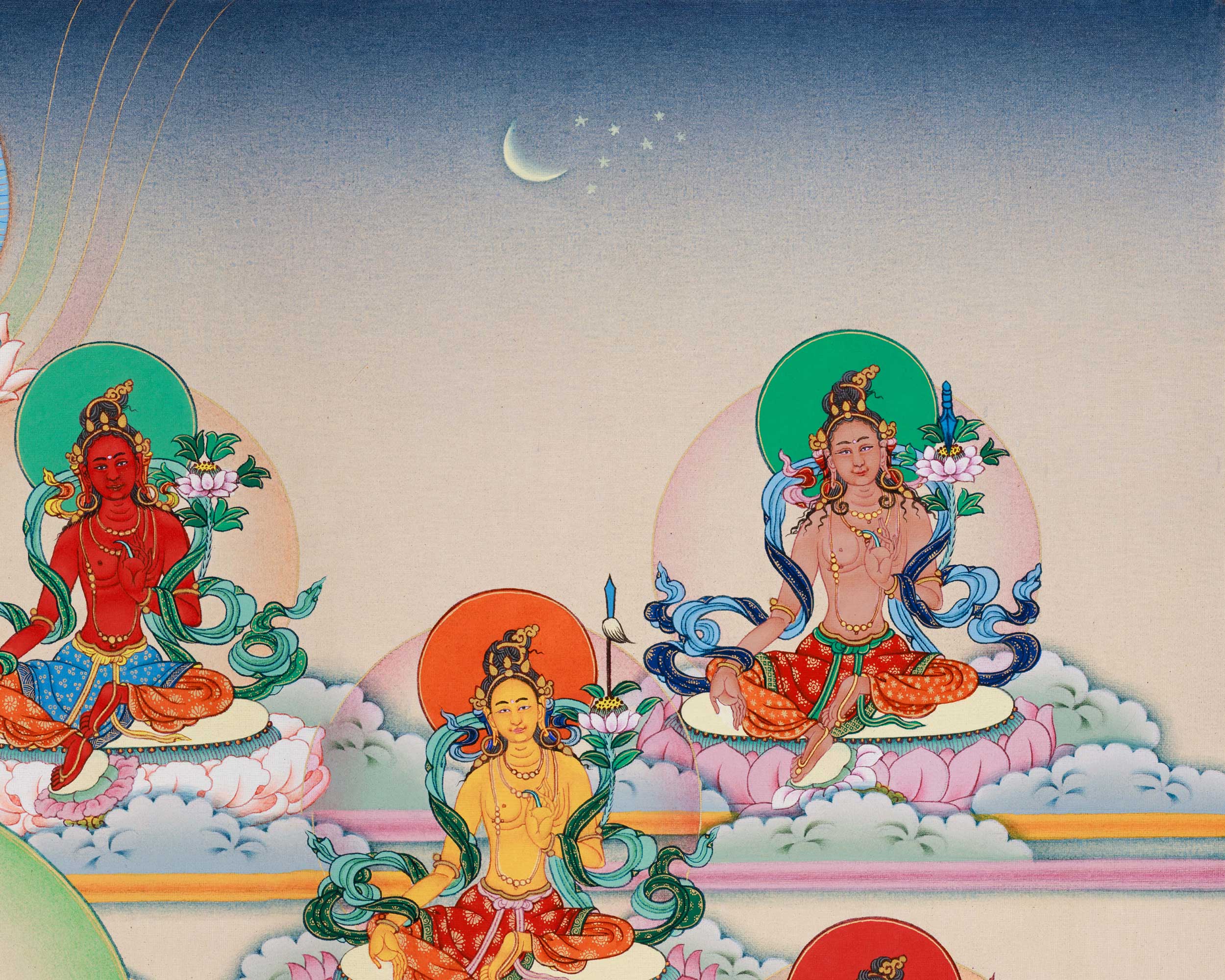 Twenty One Tara Thangka Print | Giclee Art on Canvas | Traditional Wall Decors