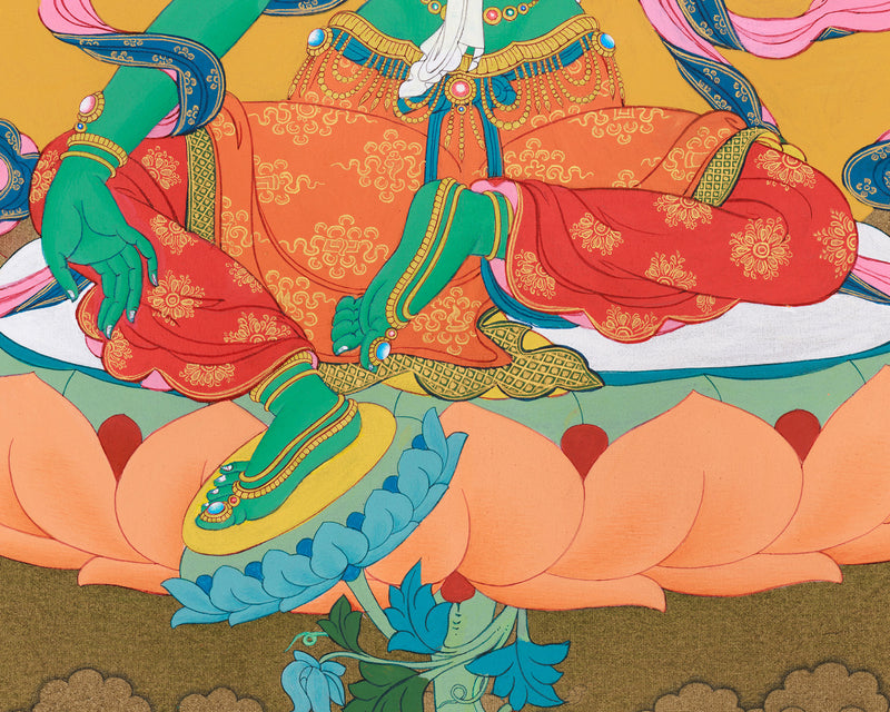 Tara Buddha Thangka | Hand-Painted Green Tara Artwork