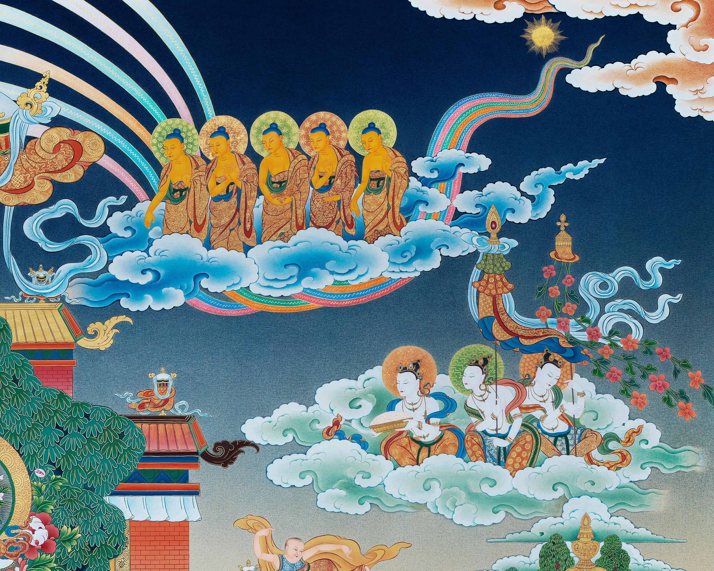 Buddha Amitabha Pureland Thangka, High Quality Giclee Canvas Print, Digital Print
