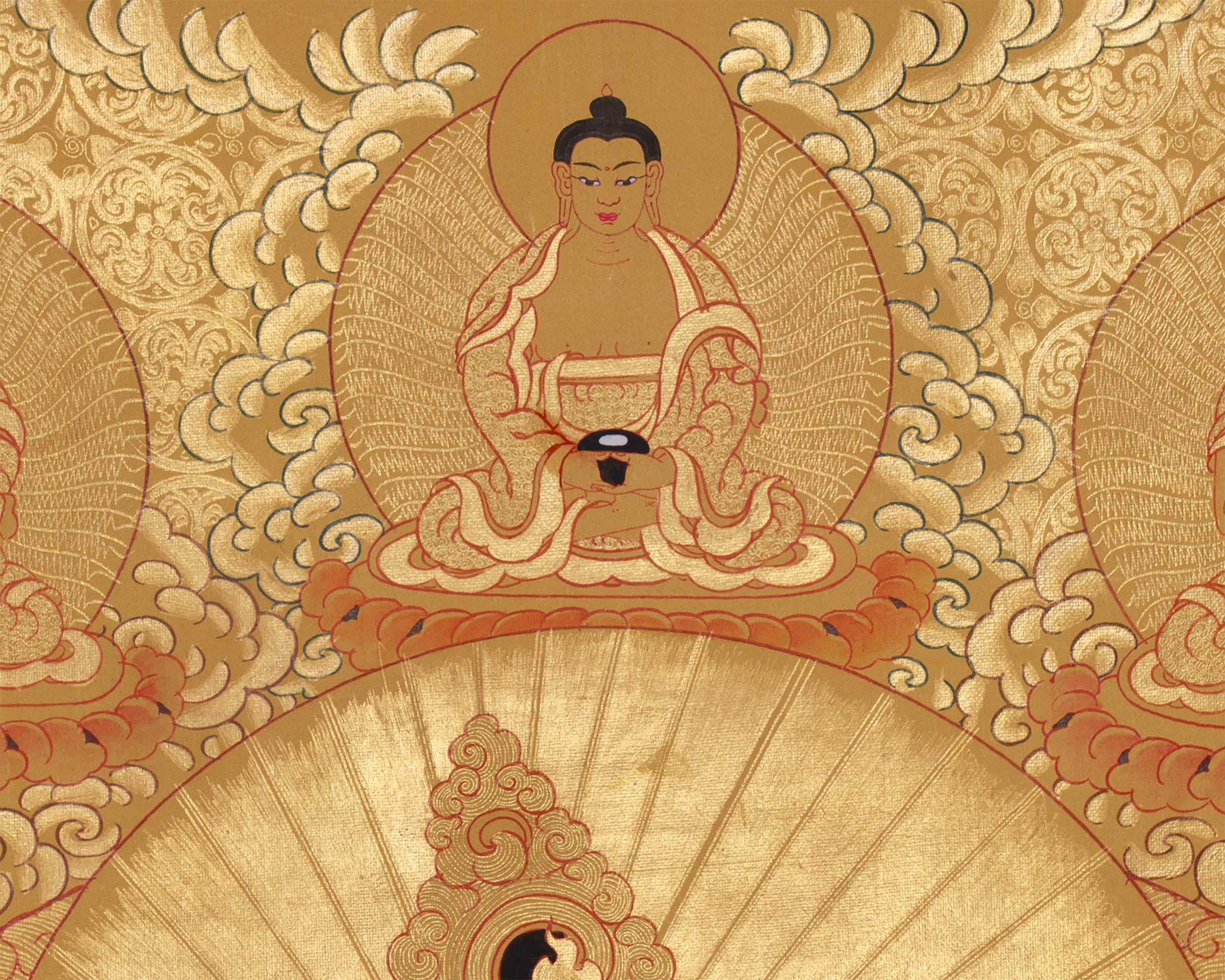 Full Gold Dzambala With Five Dhyani Buddhas | Kubera Thangka |