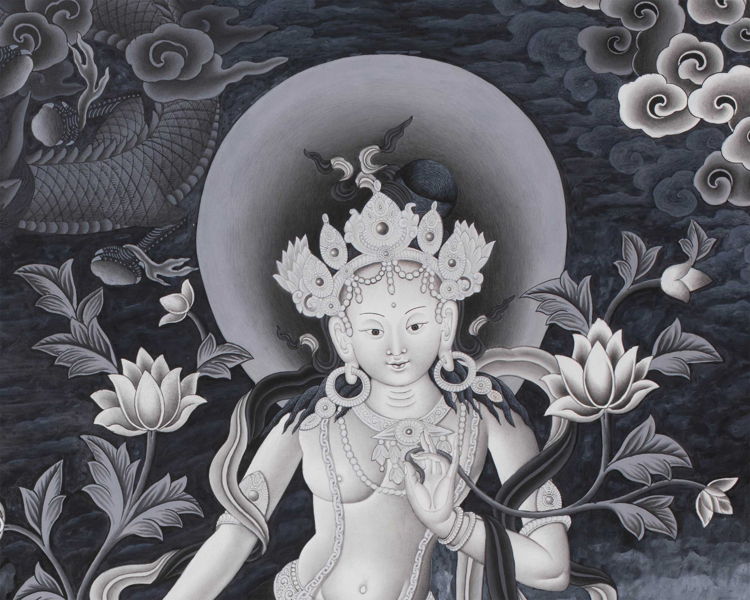 Newari-Style Manjushri with White Tara and Green Tara | Wisdom, Compassion and Swift Action