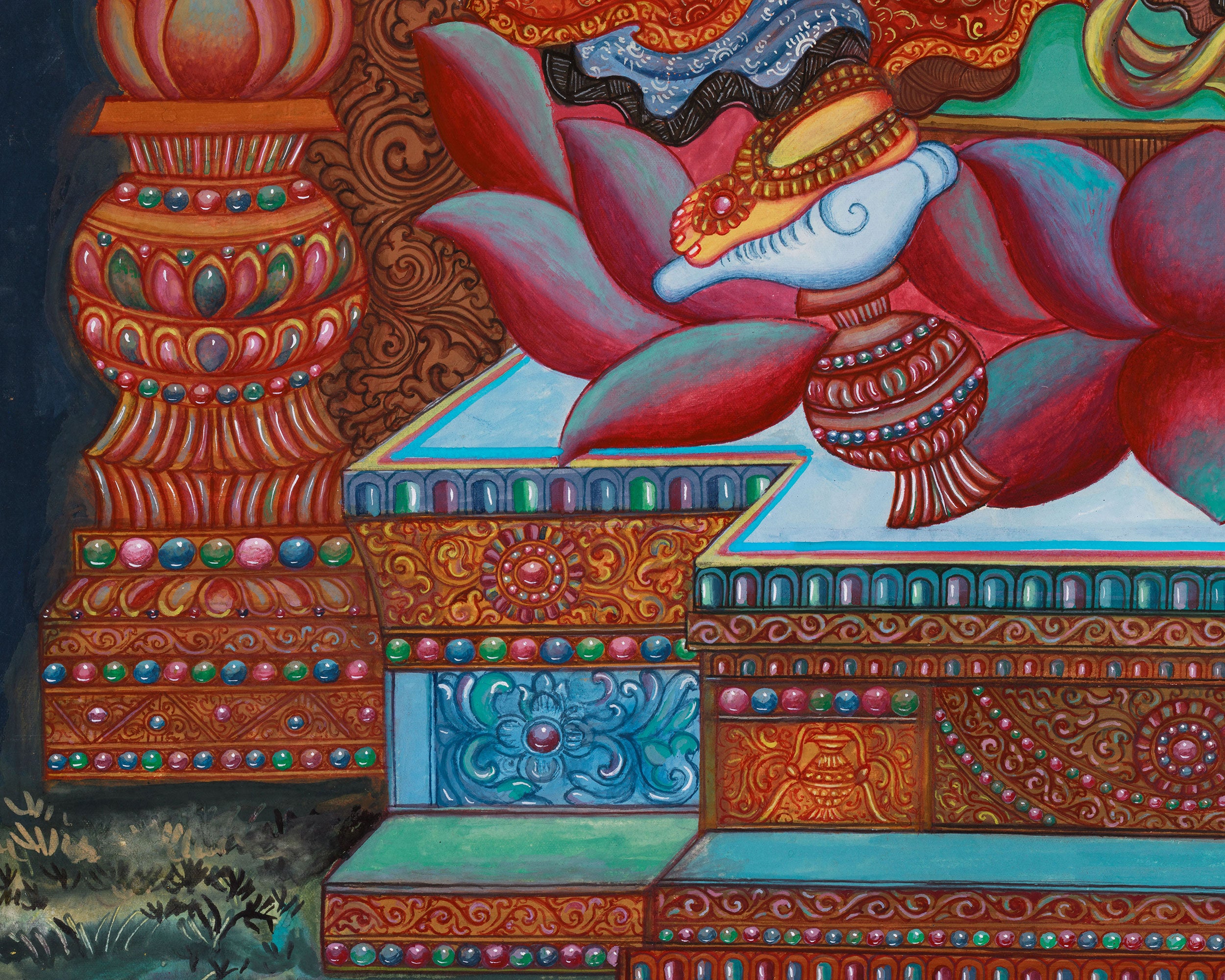 Original 6-Arms Vasudhara Thangka | Hand-Painted Newari Artistry