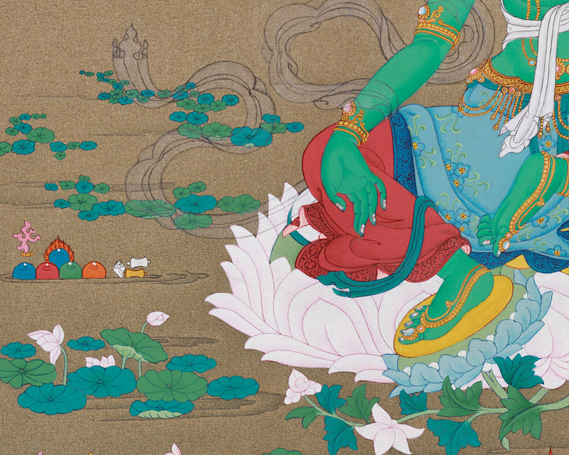 Shyama Green  Tara, Buddhist Goddess Tara Thangka | Embrace Compassion and Resilience