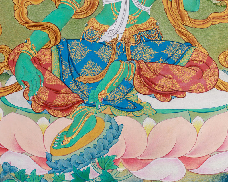 Serene Karma Gadri Thangka of Green Tara