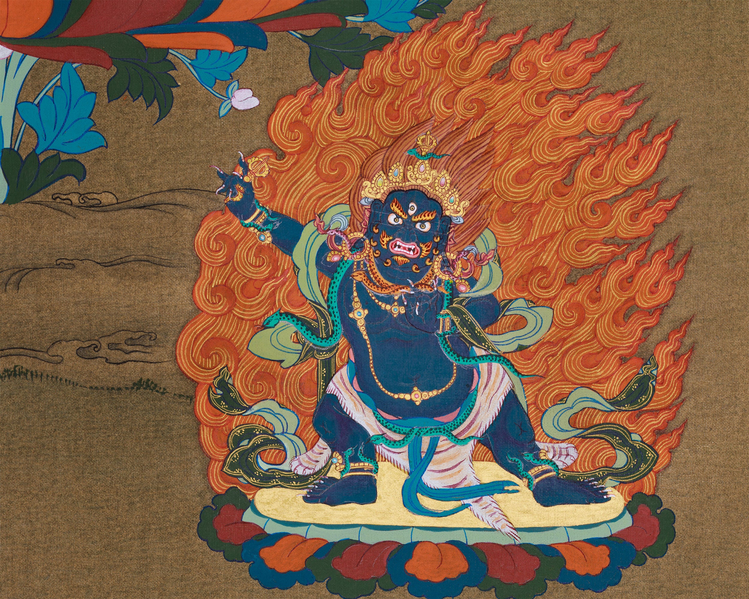 Traditional Thangka of Chenrezig | Featuring Manjushri and Vajrapani