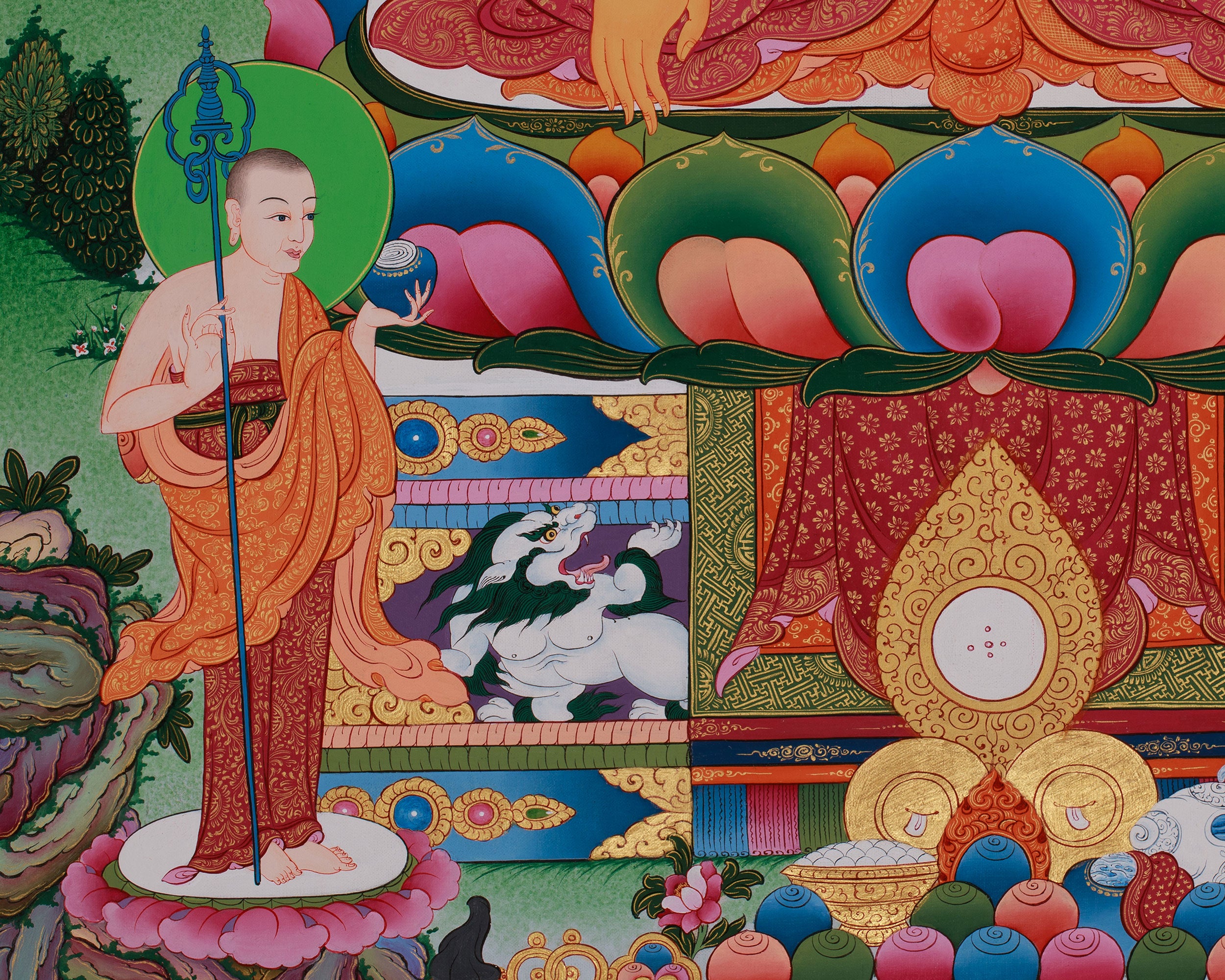 Traditional Buddha Thangka | Shakyamuni in Vajra Posture with Disciples