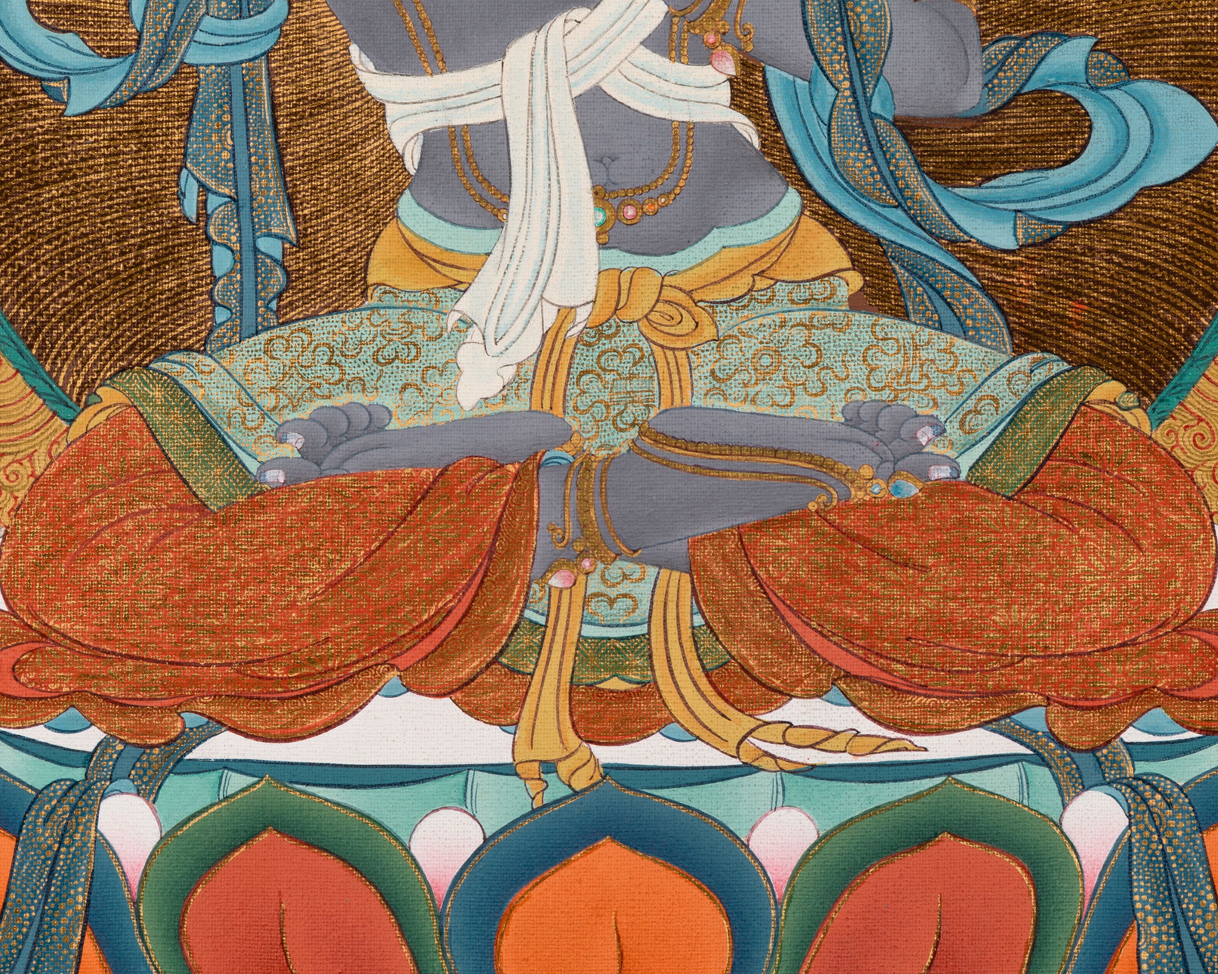 Black Manjushree Thangka Print | High Quality Manjushree Canvas Print | Wall Decor