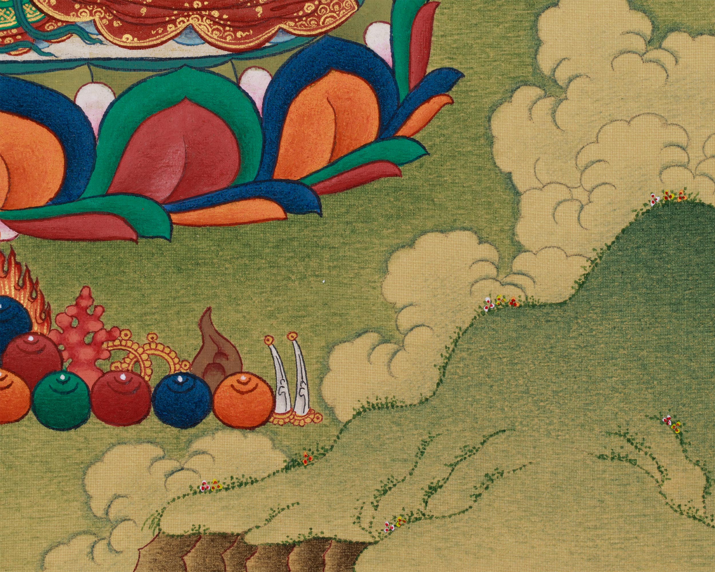 Bodhisattva Manjushri with Mitrupa Buddha Thangka | Divine Representation of Wisdom and Enlightened Meditation
