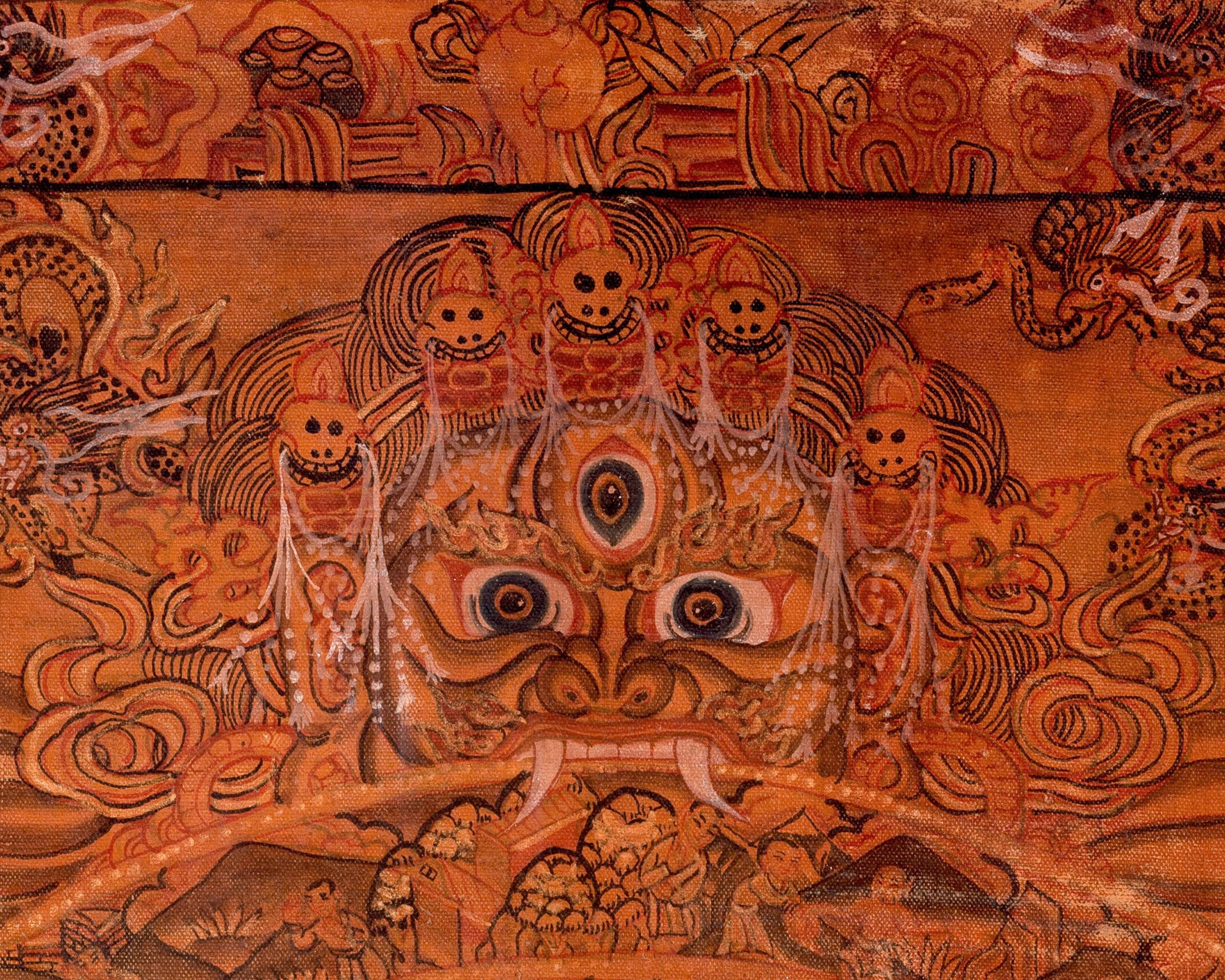 Vintage Wheel of Life Thangka | Oil Varnished Buddhist Painting of Samsara