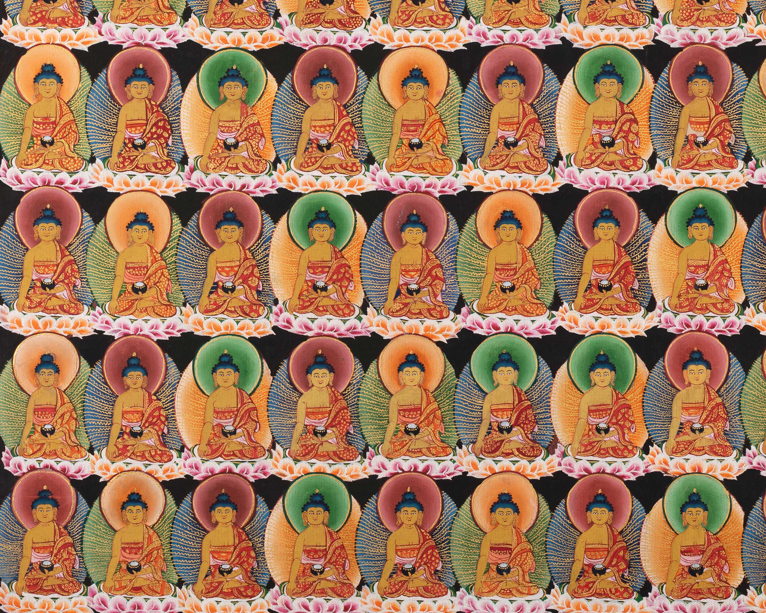 108 Seated Buddha Thangka | Yoga Meditation Canvas Art for your Peace and wellbeing