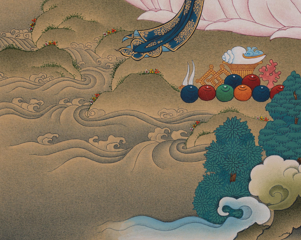 White Tara Goddess Thangka Painting | Drolkar Artwork | Seven Eyes Deity