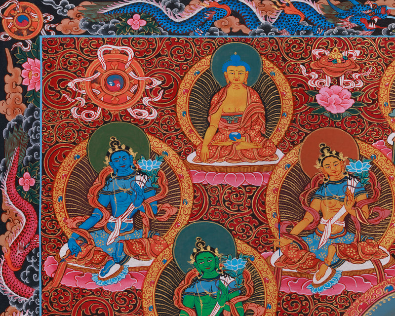 Divine 21 Taras Thangka Print | Buddhist Art of the 21 Manifestations of Tara