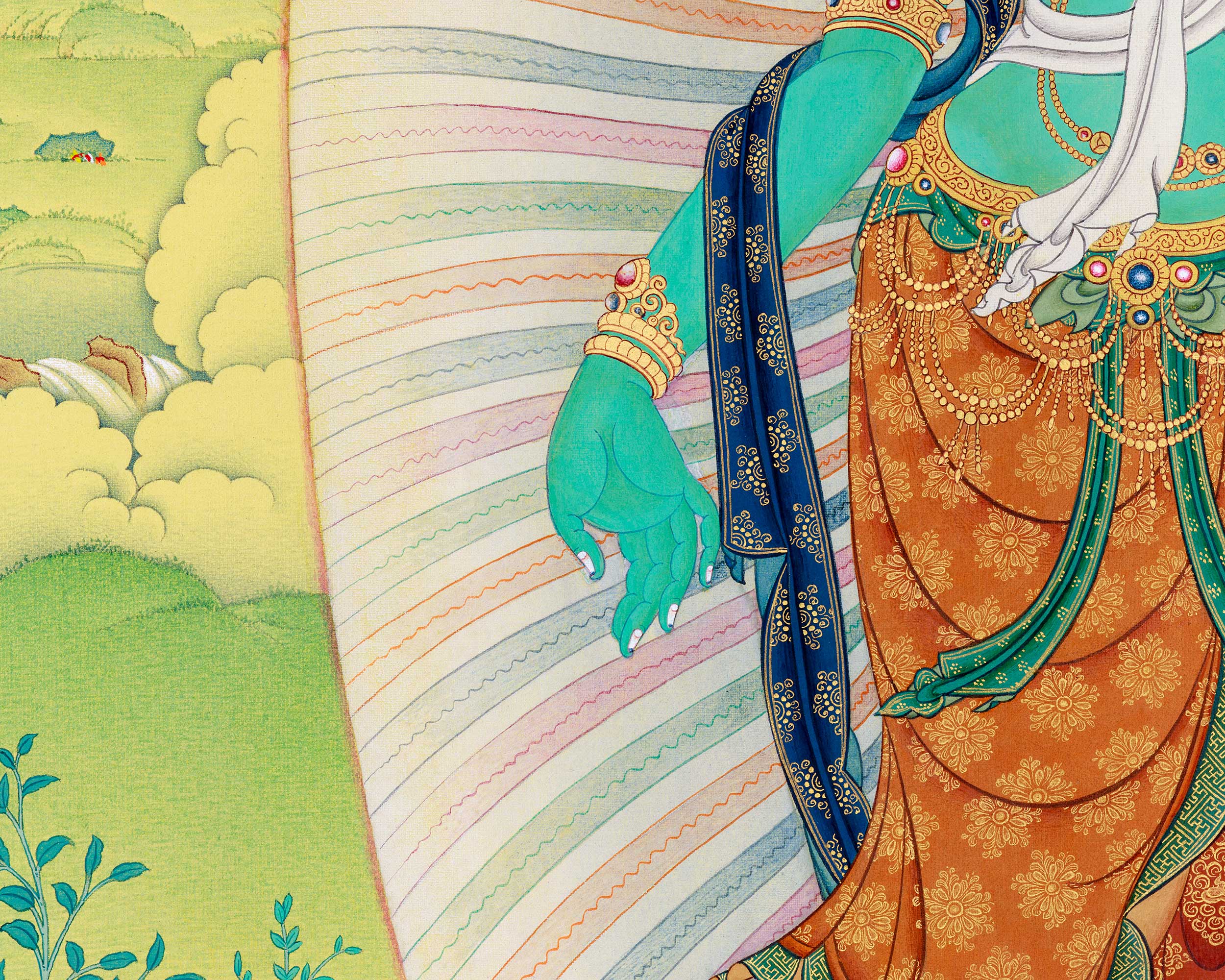 Extra-ordinary Green Tara Thangka: Large Canvas Art