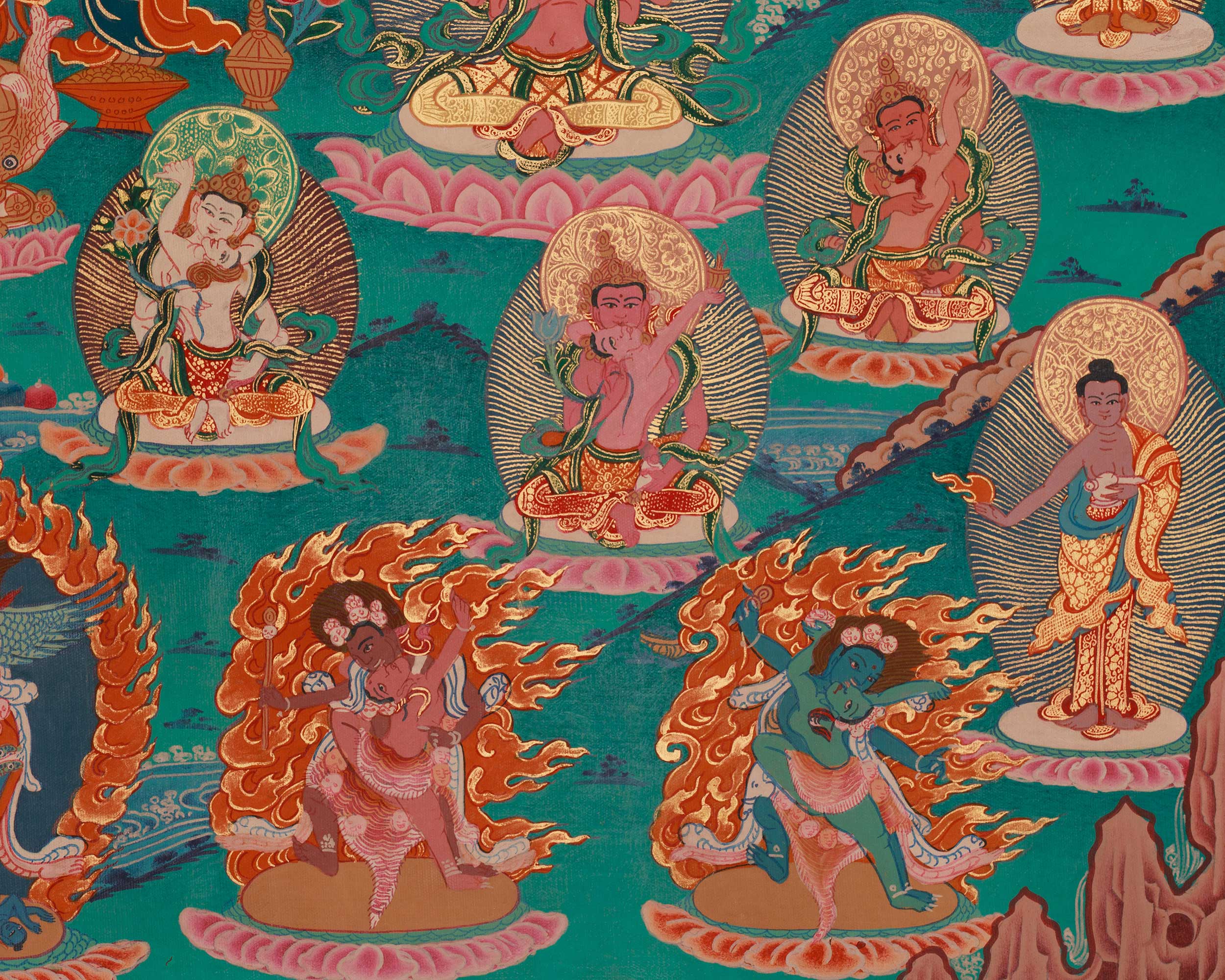 Traditional Thangka of Red Chenrezig | Gyalwa Gyasto with Consort