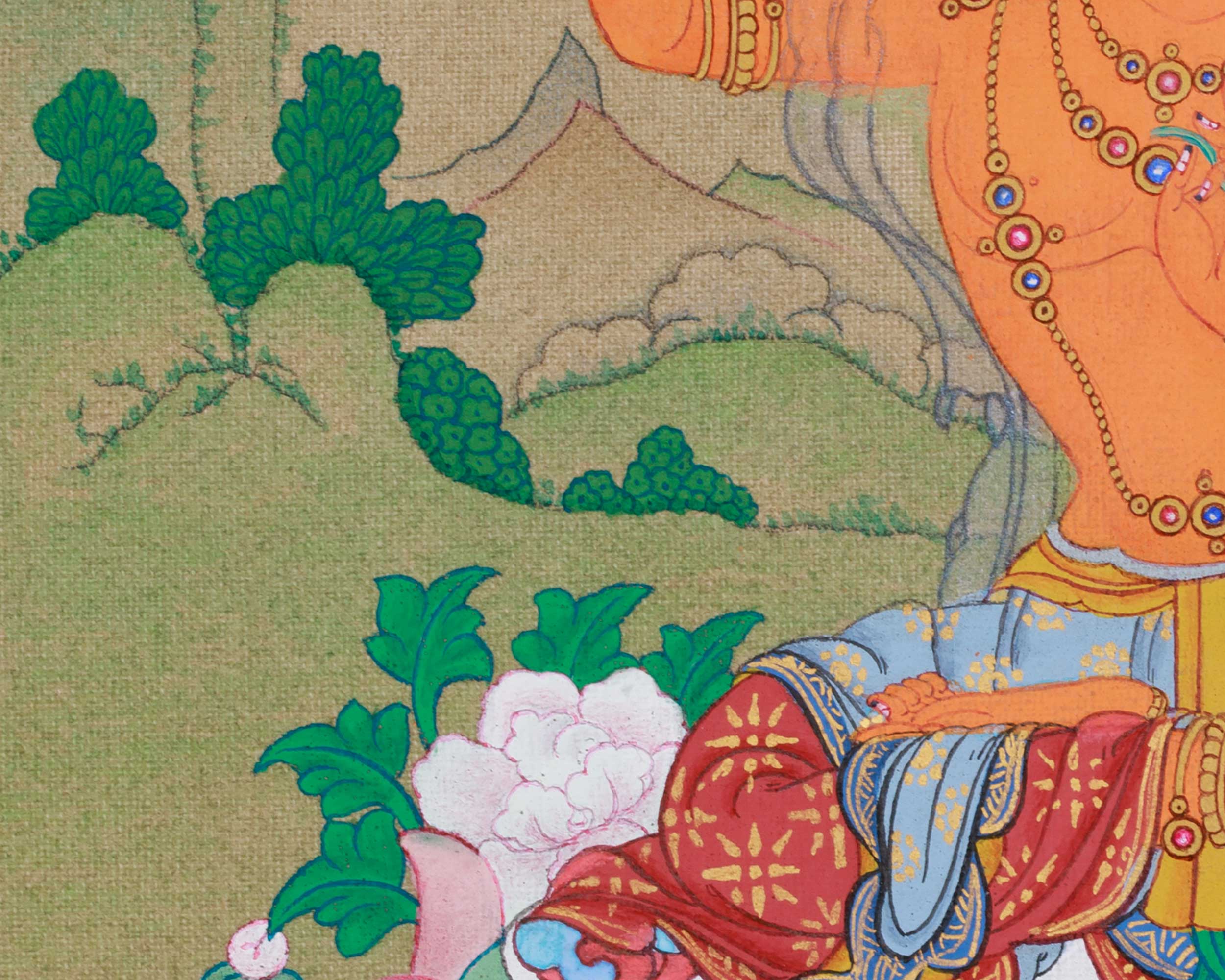 Small 23cm Manjushri Thangka | Bodhisattva of Insight and Knowledge