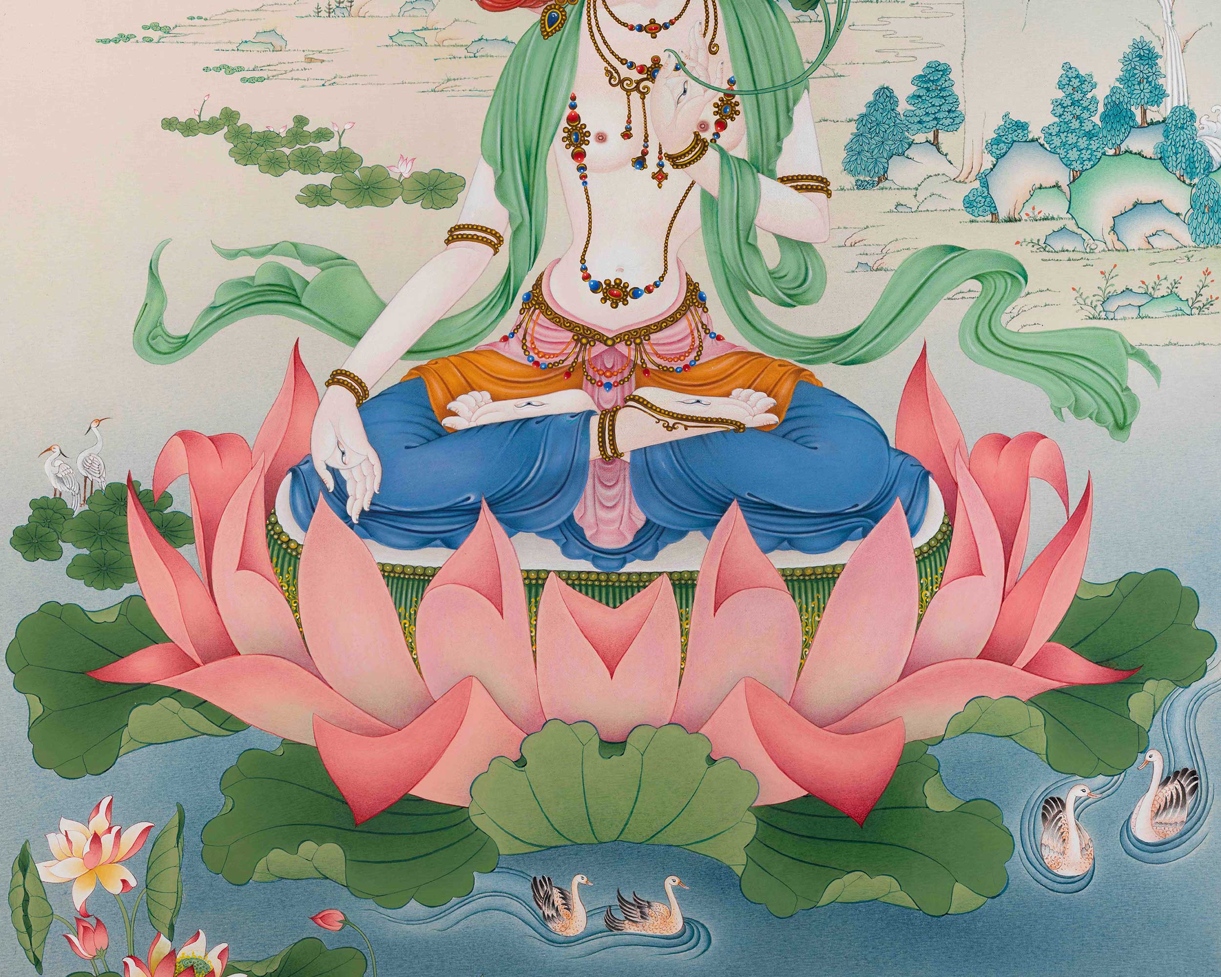 Magnificent Tara Thangka Set | Green & White Tara Canvas Print