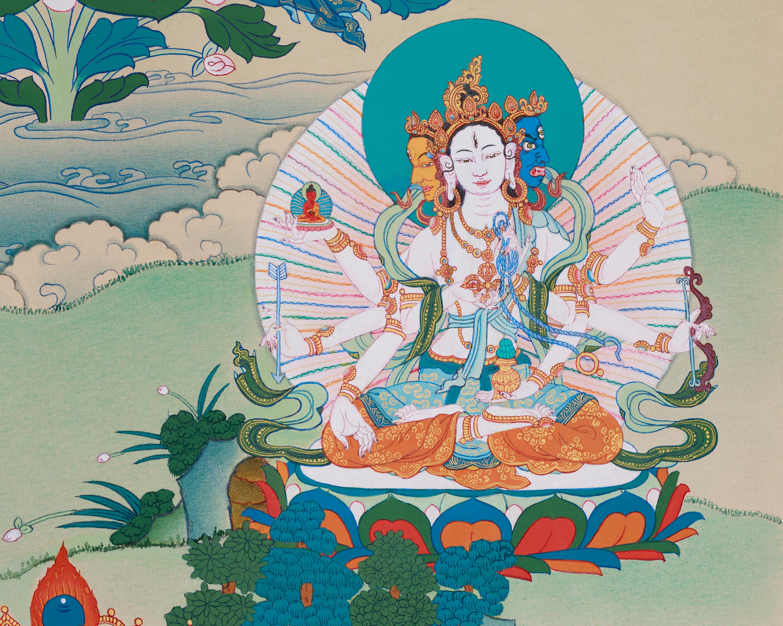 Three Long Life Deities Thangka - White Tara, Amitayus Buddha and Namgyalma
