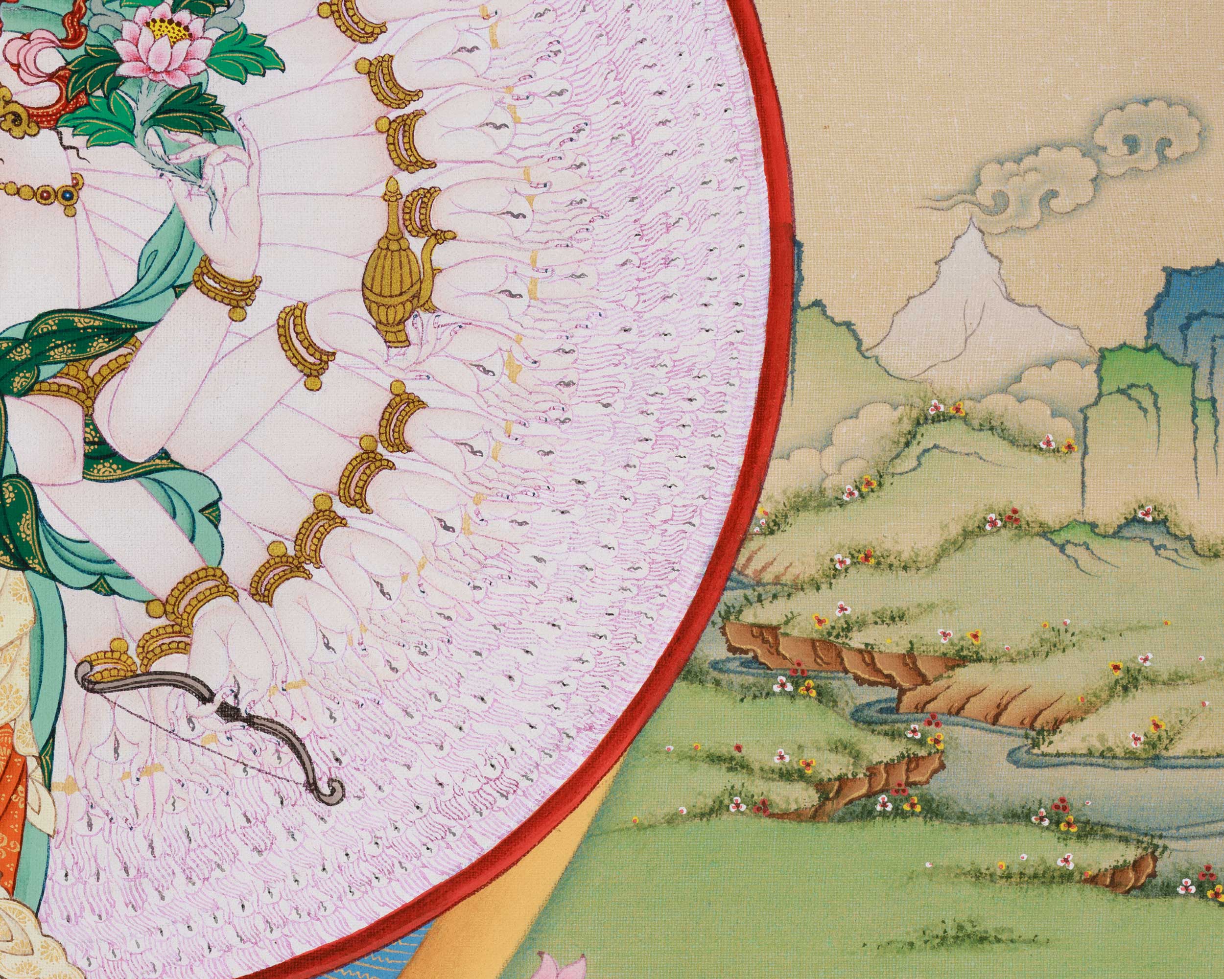 Thousand Arms of Compassion | Chenrezig Thangka Print | Artwork Of Infinite Compassion Chenrezig