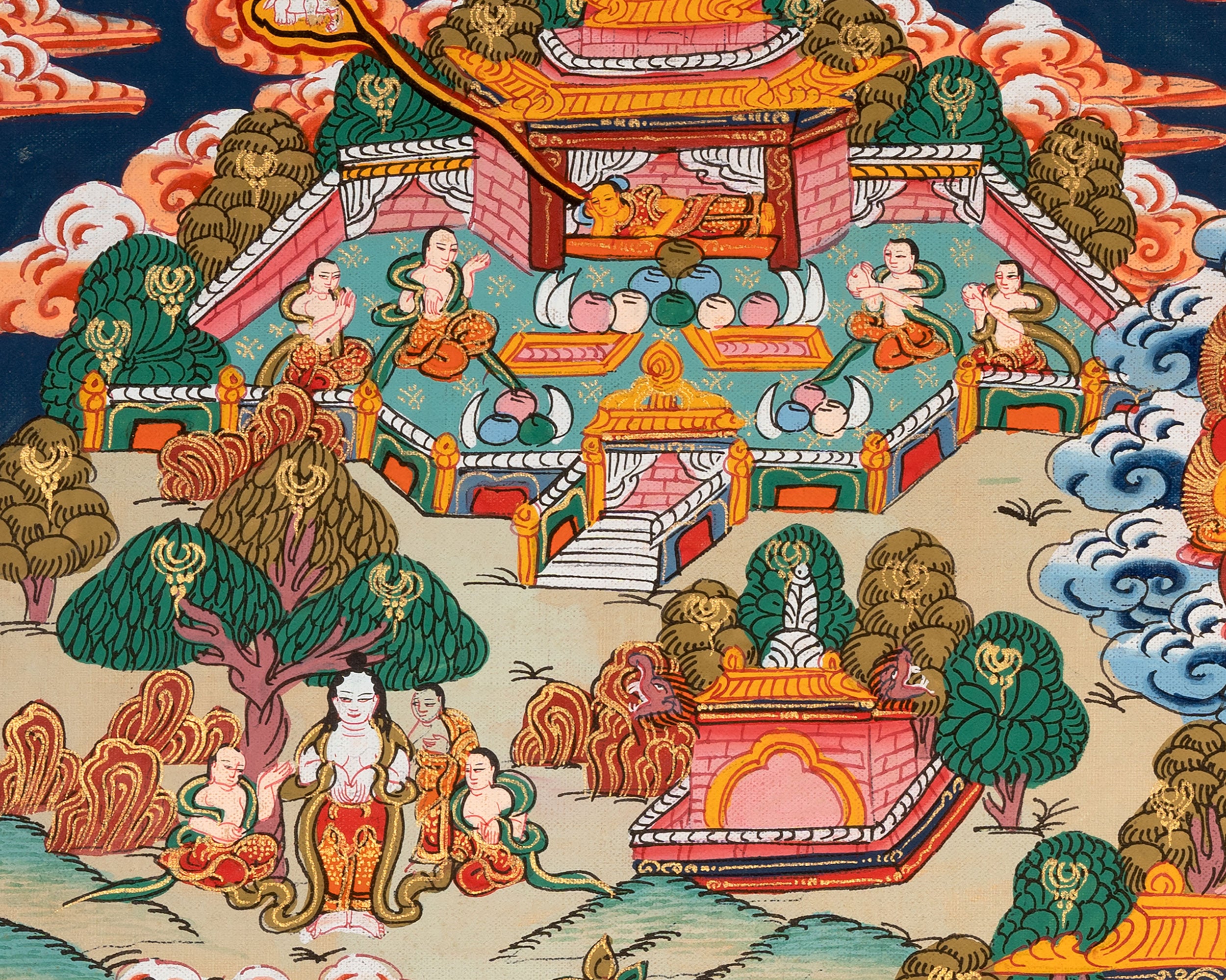 Vintage Buddha Life Thangka | Shakyamuni Buddha Story Thangka for Meditation