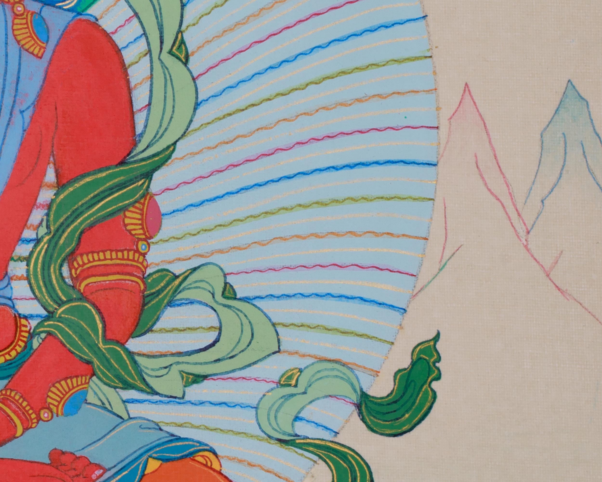 Amitayus, Longevity Buddha | Red Buddha Meditation Artwork With Brocade
