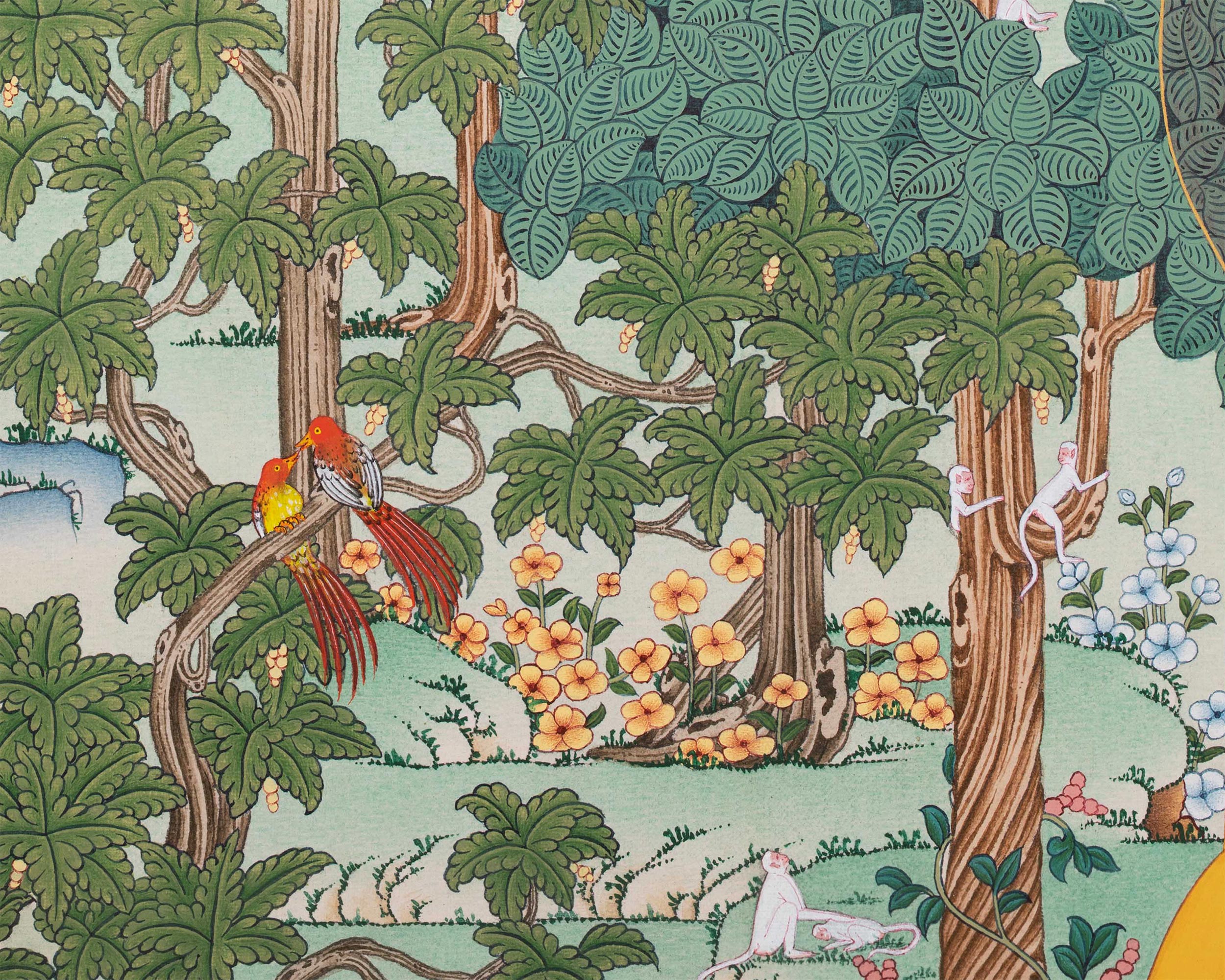 Rare Tibetan Buddha Shakyamuni Thangka Surrounded by Nature | A Vision of Enlightenment