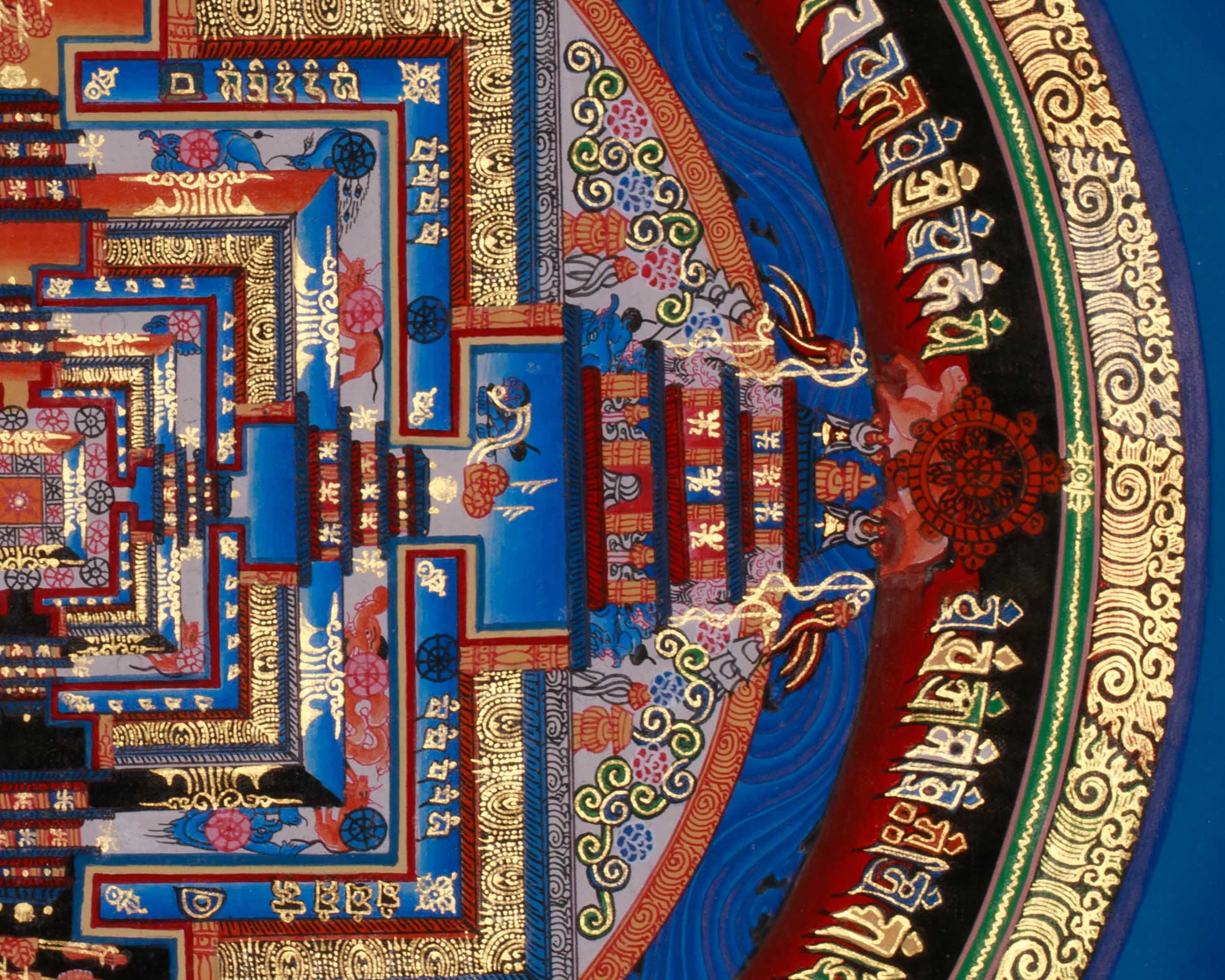 Sacred Gold Kalachakra Mandala Thangka | Wheel of Time