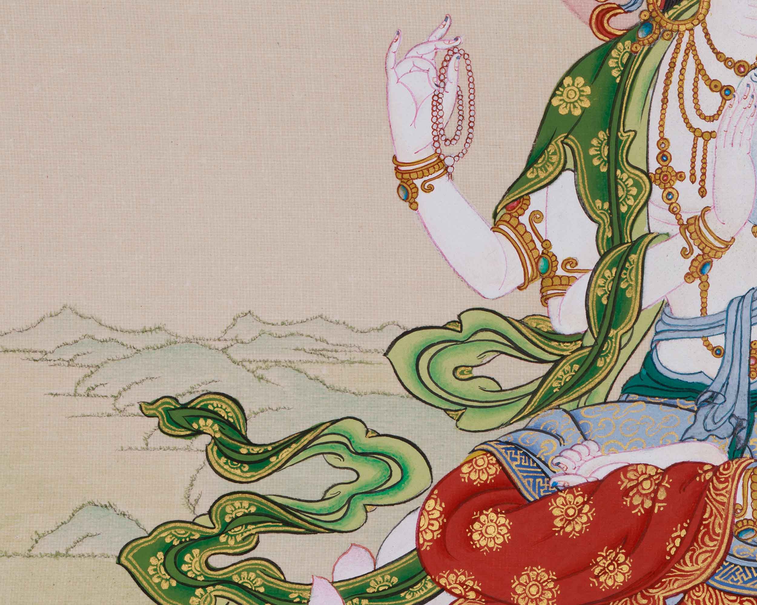 Compassion Bodhisattva Chenrezig Thangka | Four Armed Chenrezig