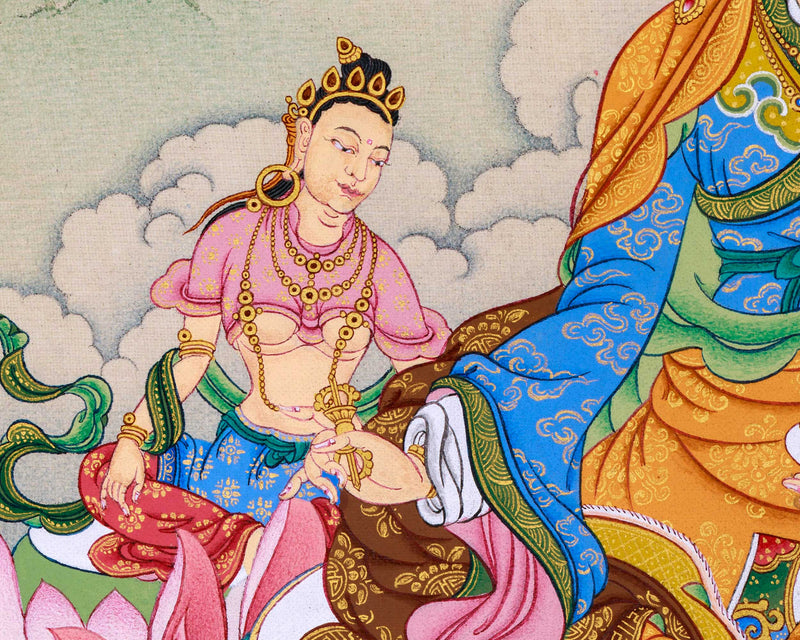 Unique Depiction of Guru Padmasambhava with Yeshe Tsogyal & Mandarava