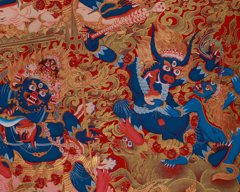 Golden Fury, The Mighty Mahakala Protector in Six-Arms | A Powerful Guardian of Spiritual Enlightenment