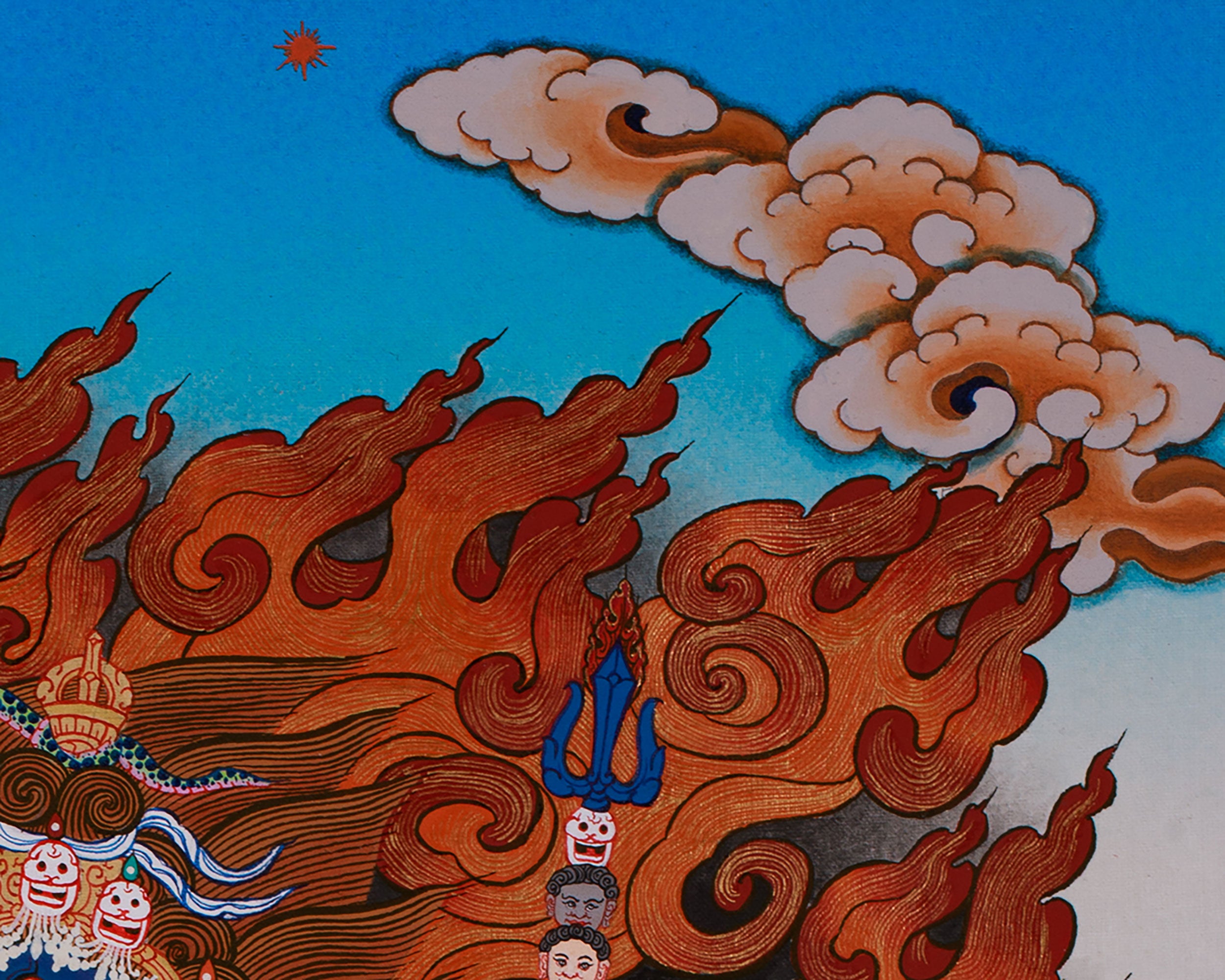 Four Armed Mahakala Thangka With Consort | Wrathful Dharmapala Wall Art