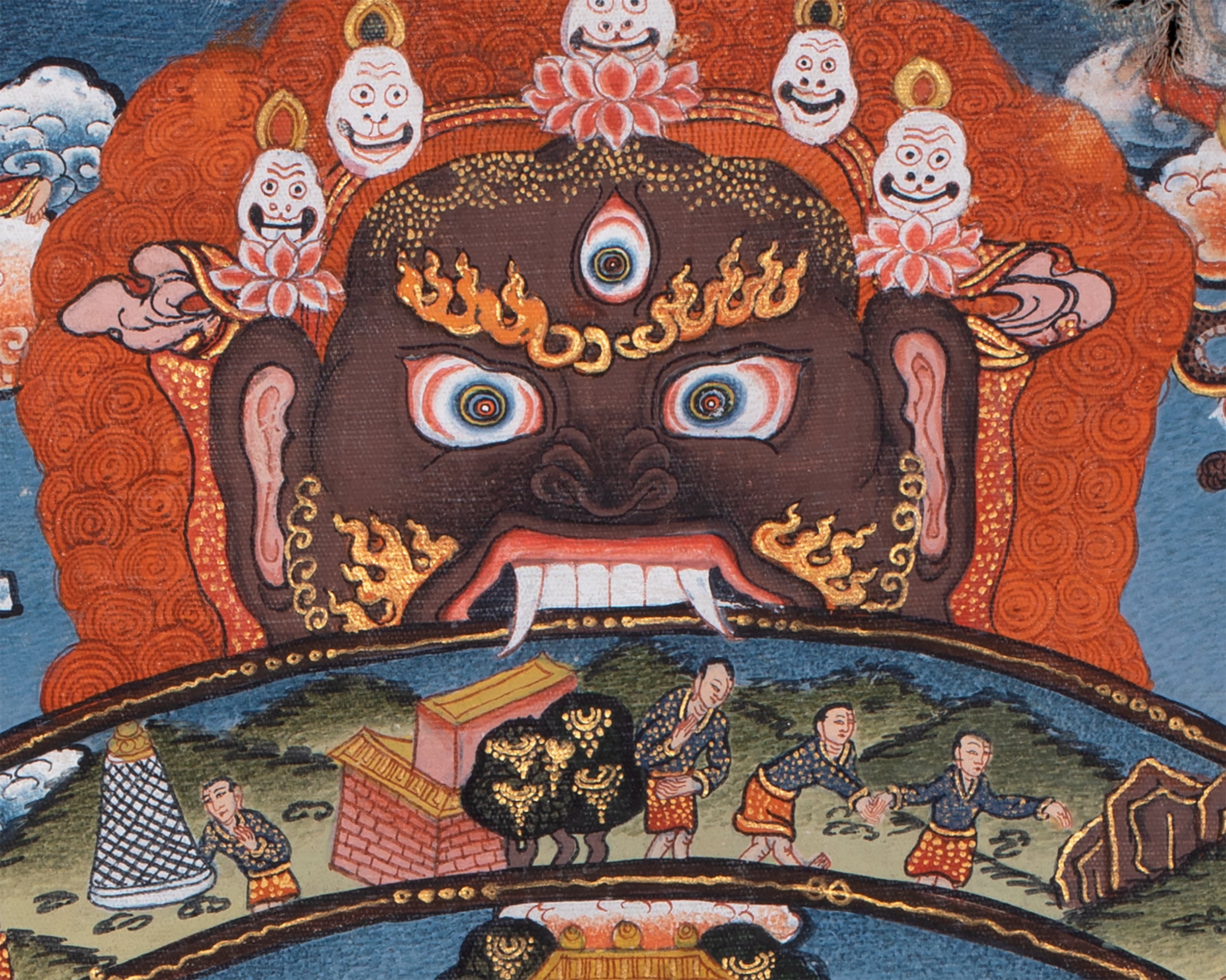 Old Vintage Wheel of Life with Top and Bottom Torn - Best to buy with Brocade | Bhavachakra Thangka