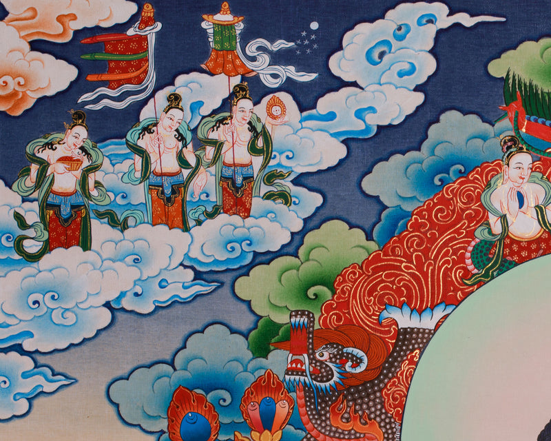 Lapis Lazuli Bhaisajyaguru Thangka | Medicine Buddha and Compassionate Guardians