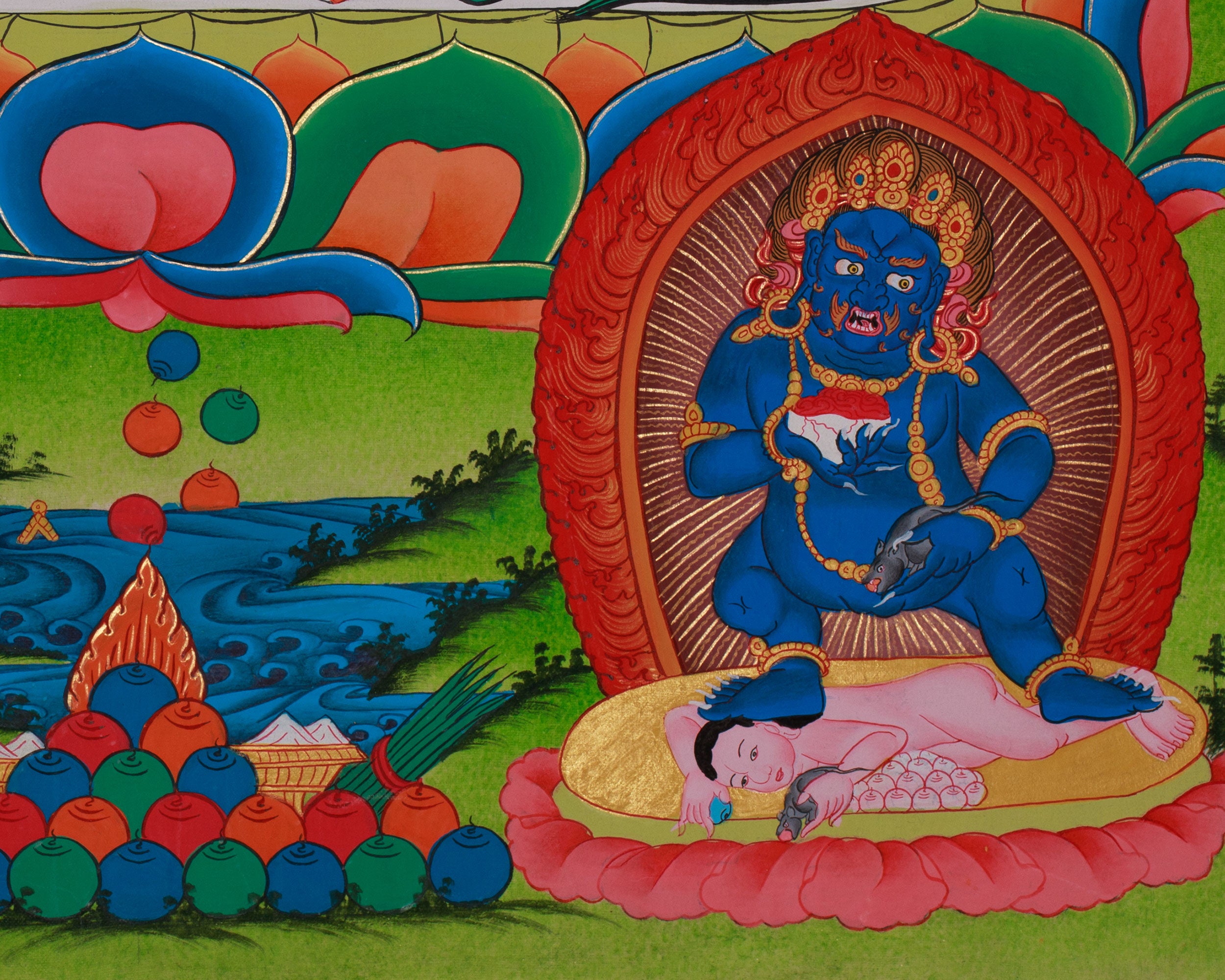 Original Hand Painted Namtoshe Thangka | Wealth Deity Vaishravana