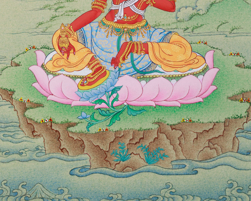 Detailed Red Tara Thangka | Stone Colors of Tibet