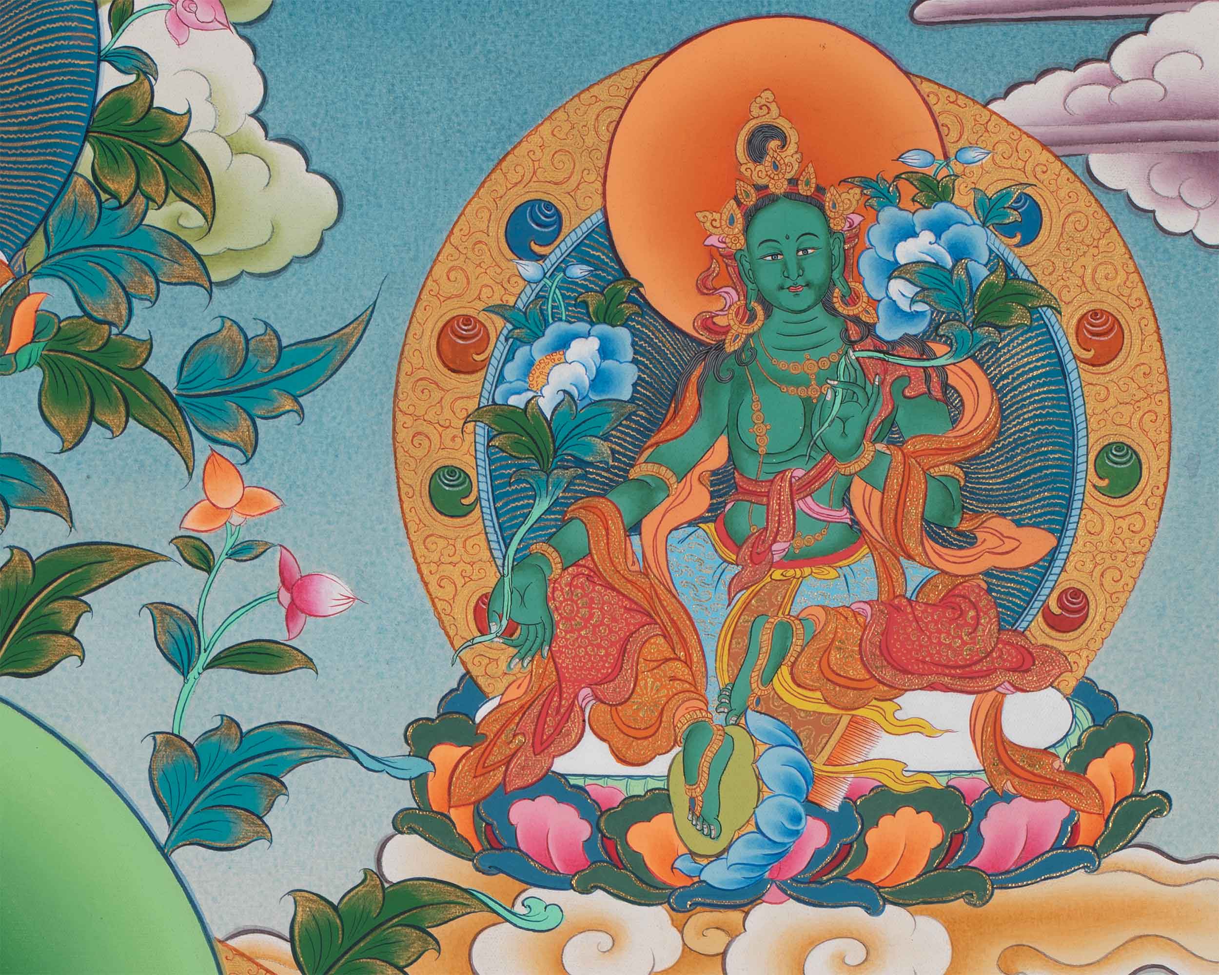 Chenrezig Thangka Print Enveloped by Bodhisattvas' Grace | Traditional Wall Decors