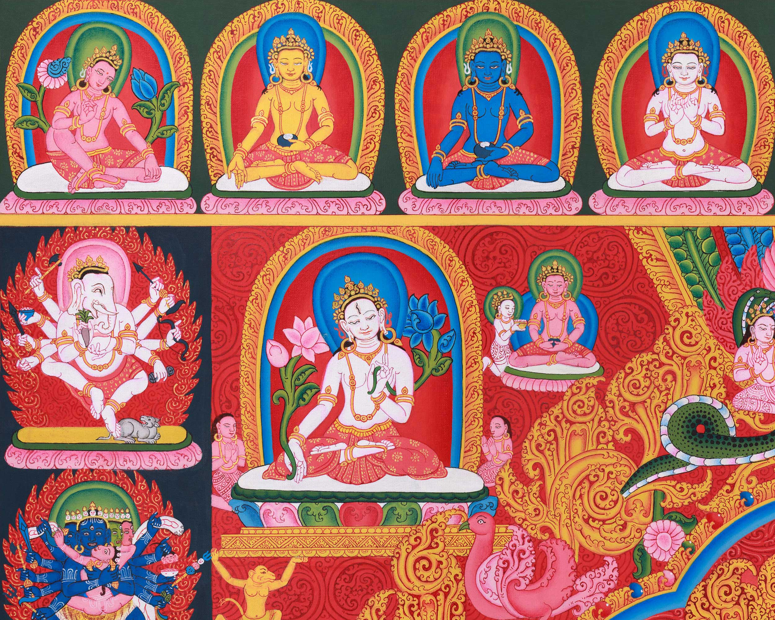 Thangka Print Of Avalokiteshvara | Artwork Of 4-Armed Chenrezig | The Bodhisattva of Compassion