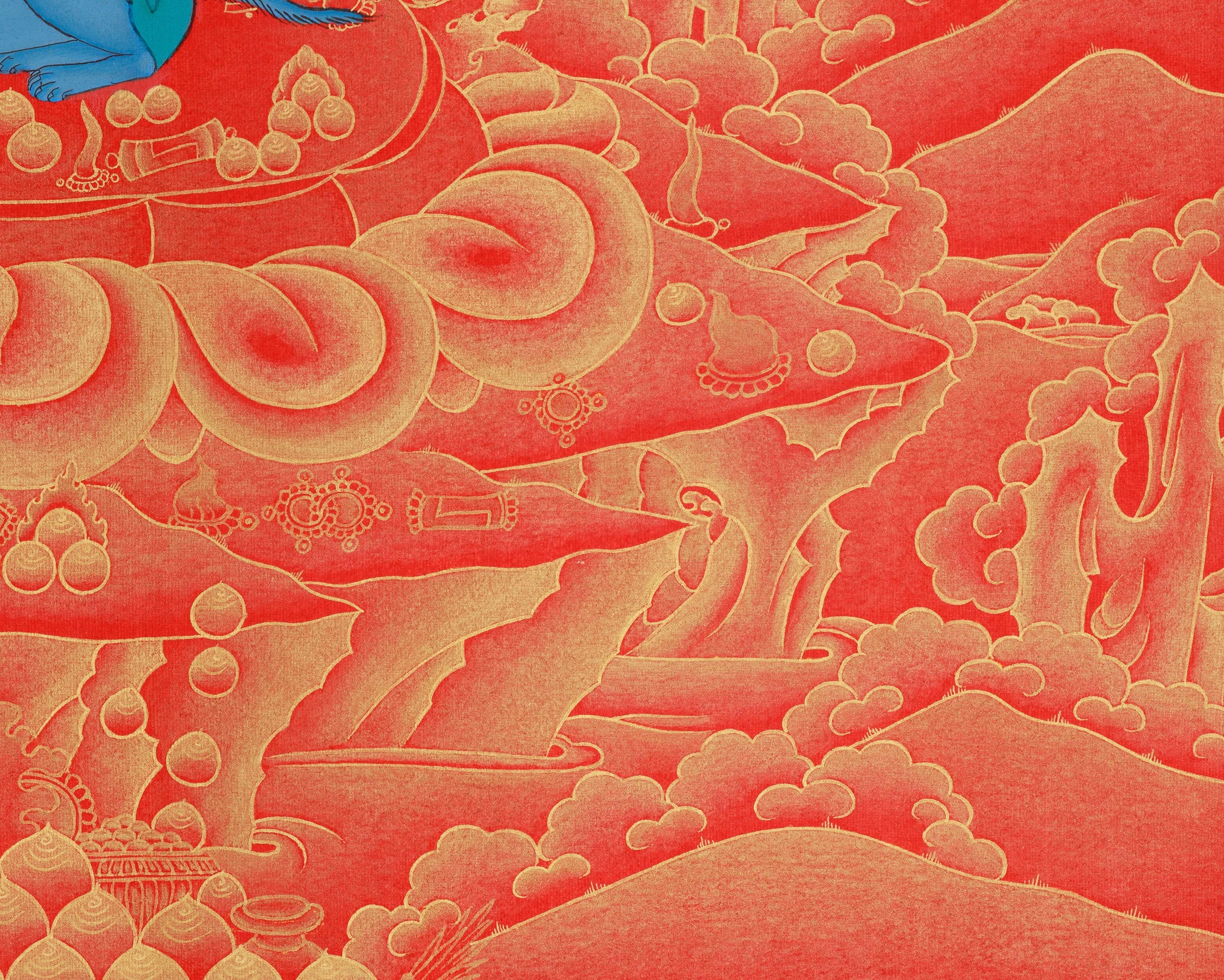 Lord Ganesha Thangka | The Remover of Obstacles | Nakthang (Gold on Red) Style