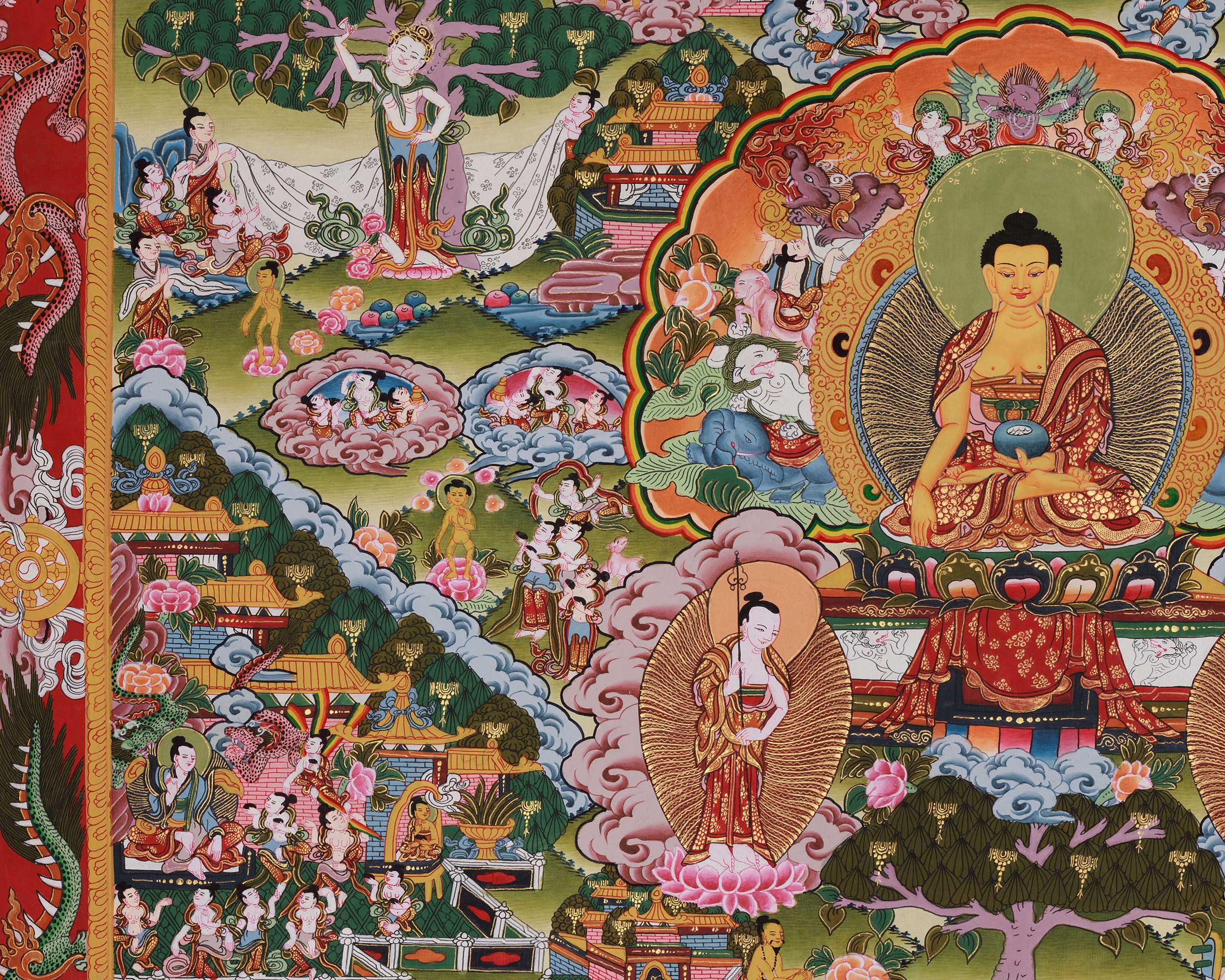 Historical Buddha Life Story Thangka | Traditional Artwork Depicting the Buddha’s Path to Enlightenment