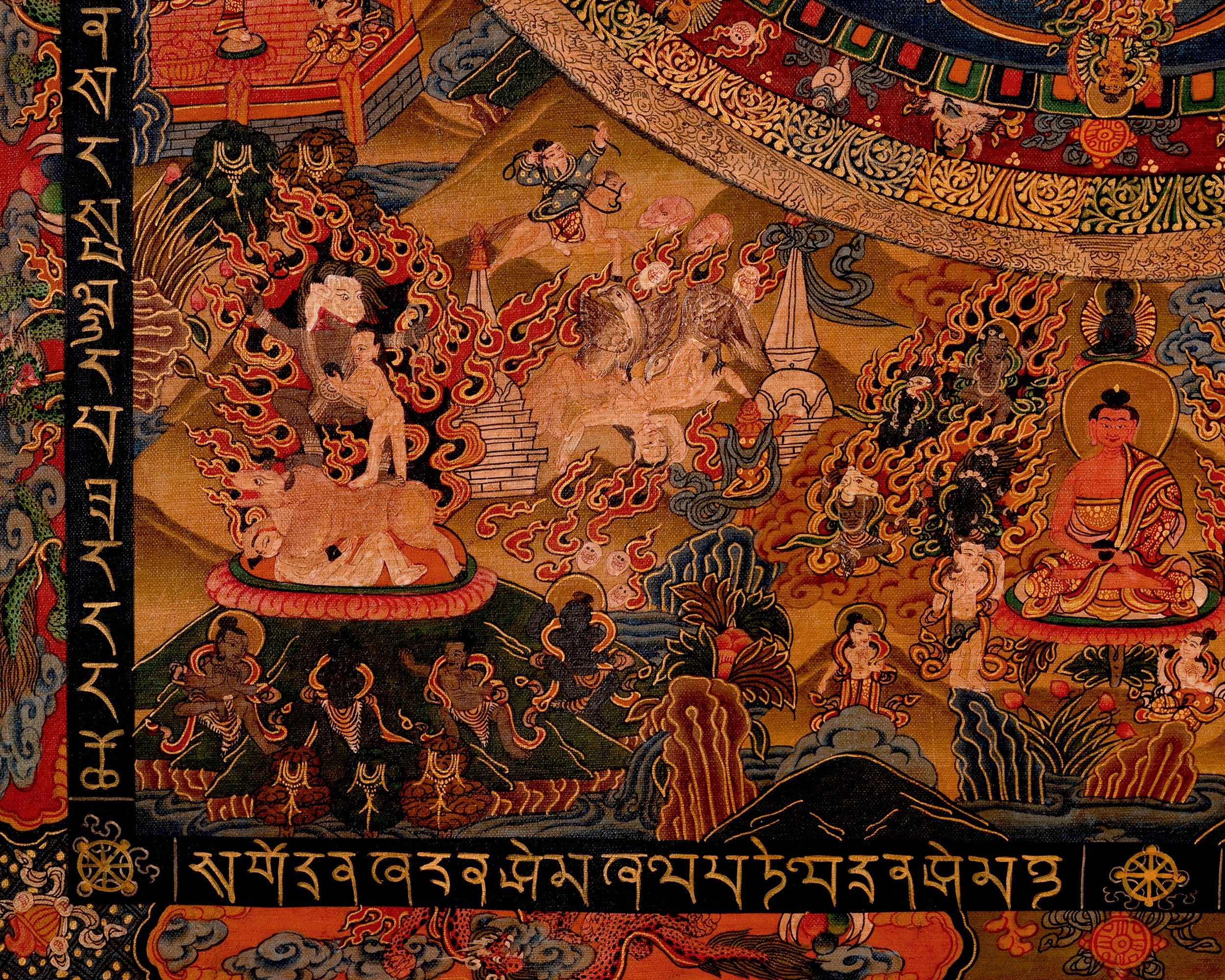 Oil Varnished Bhaisajyaguru Thangka | Traditional Medicine Buddha Mandala