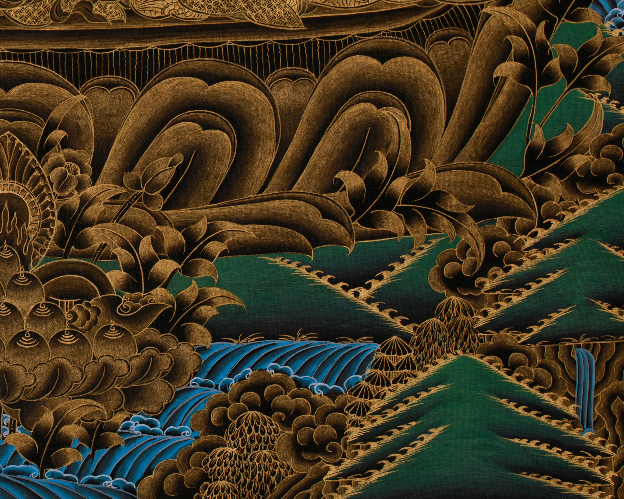Large 30 Inches Chenrezig in Gold | Four-Armed Bodhisattva of Infinite Compassion